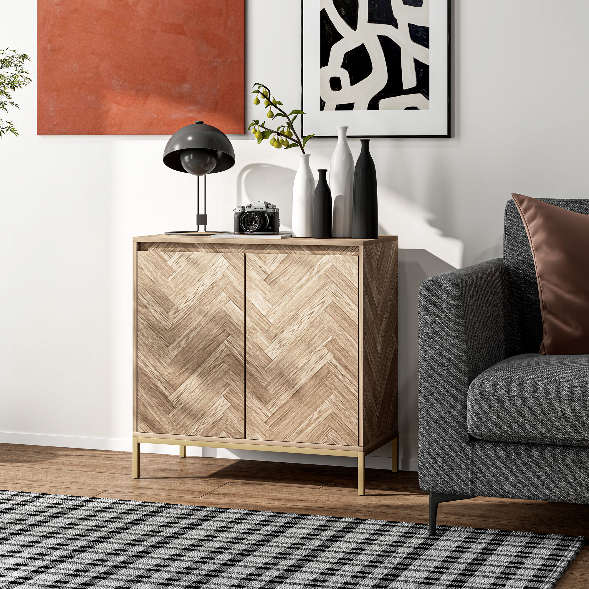 Mobile HOMCOM 2 Ante In Stile Scandinavo Con Ripiano Regolabile - Armadio Per Soggiorno, 78x40x78 Cm - 4
