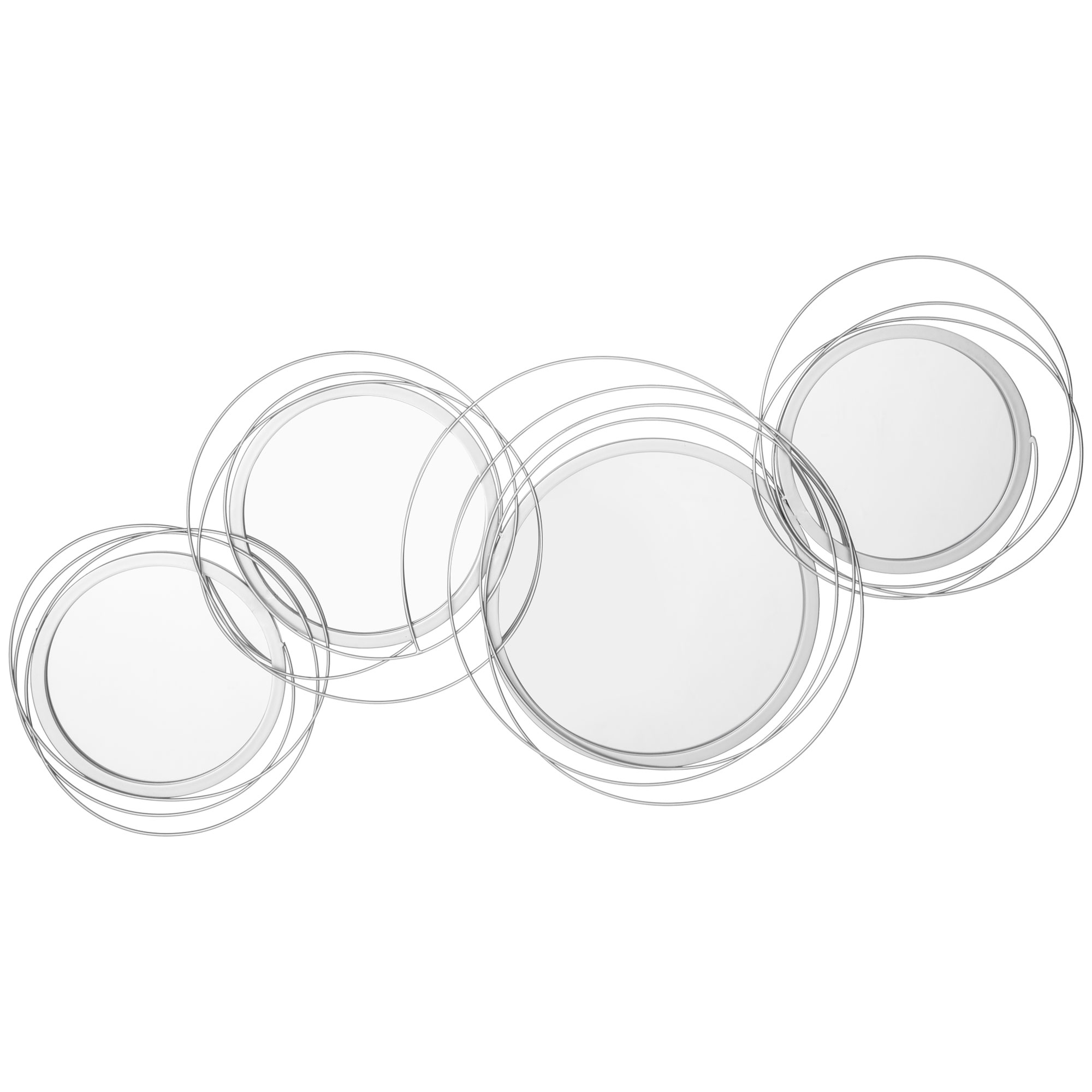 HOMCOM Set di 4 specchi rotondi in metallo argentato 107 x 56 cm