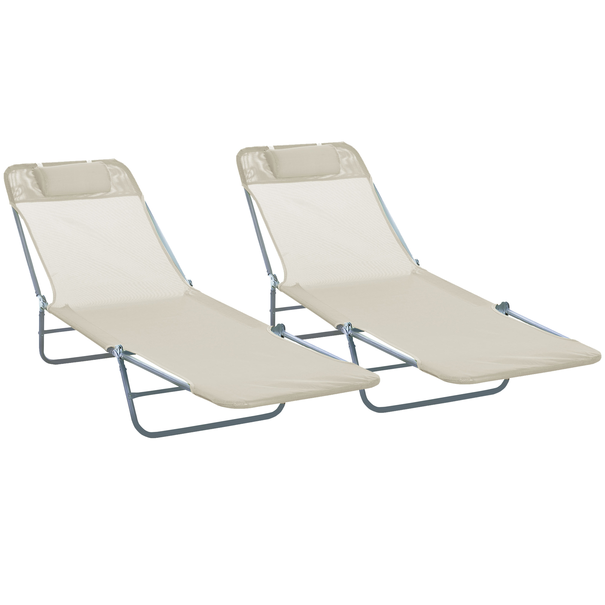 Outsunny Set 2 Tumbonas Plegables con Respaldo Reclinable a 4 Niveles, Metal y Tejido de Malla, Beige   Aosom España