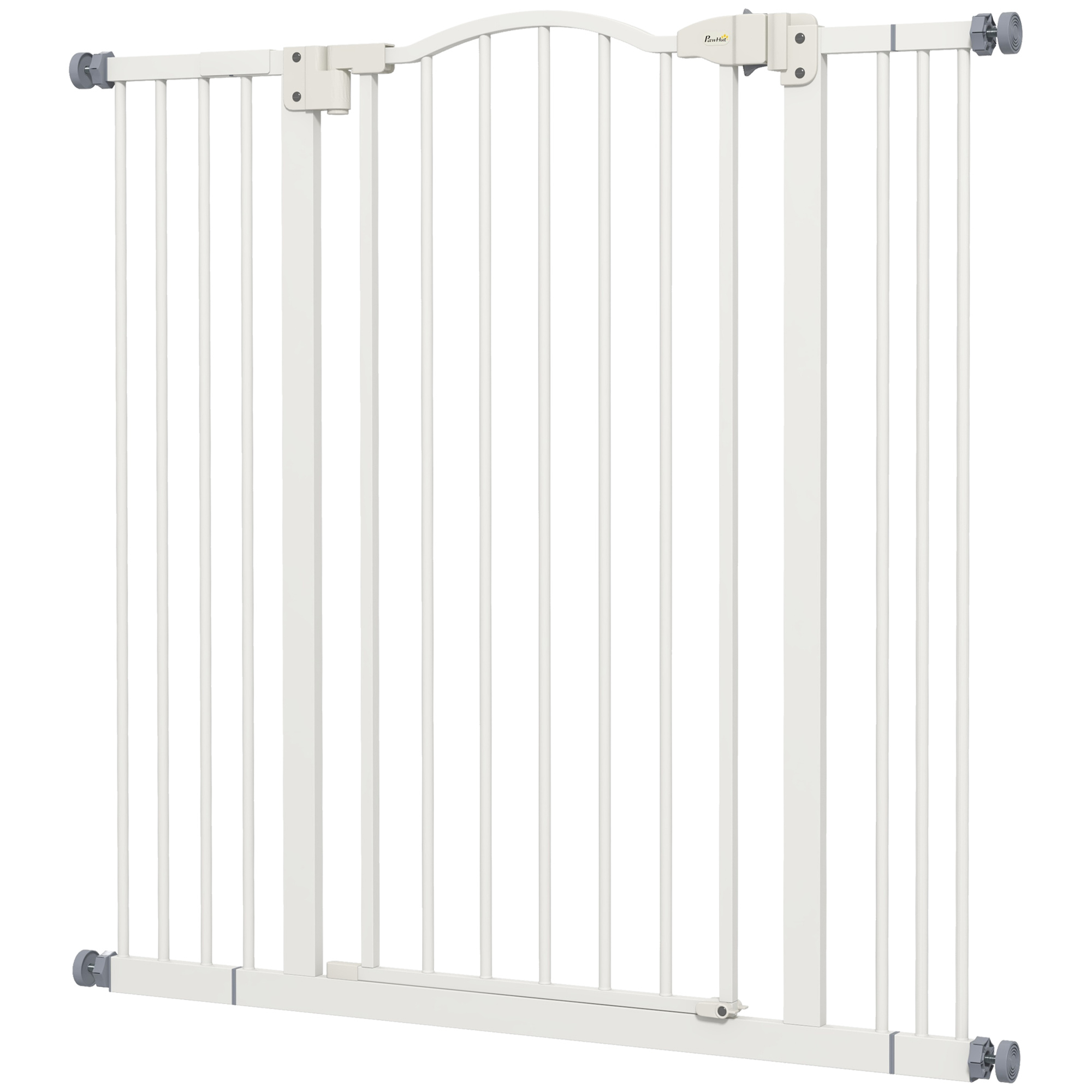 PawHut 94 cm Hundegitter für den Innenbereich, Sicherheits-Hundegitter, Erweiterbares Gitter 74-100 cm mit Doppelschloss und Automatischer Schließung für Treppen und Türen, Weiß Aosom