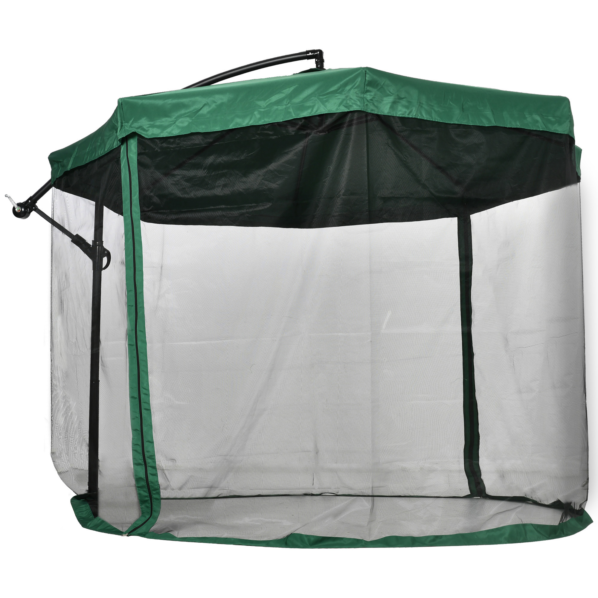 Outsunny Parasol desplazado octogonal con manivela y base en cruz con mosquitera 295x240 cm Verde | Aosom España