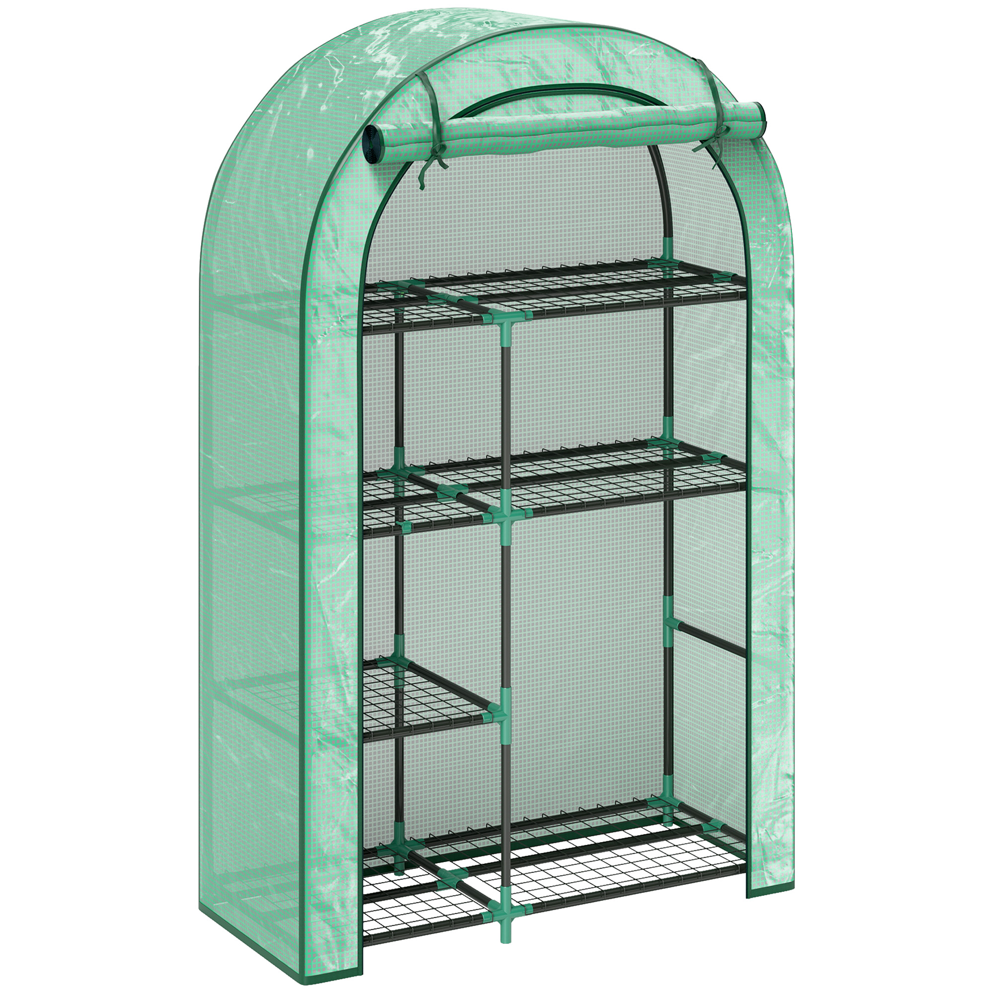 Outsunny Invernadero de Pared de 4 Niveles con Puerta de Cremallera, en Acero y PE, 100x45x160 cm, Verde