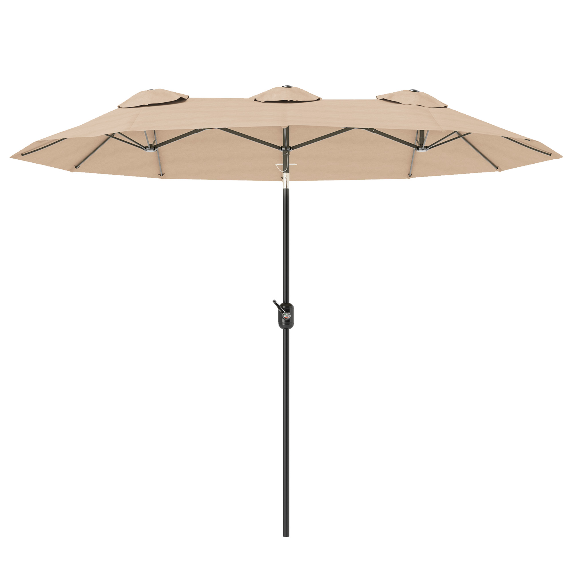 Outsunny Parasol Doble Inclinable a 45° con Manivela y Salidas de Aire, en Acero y Poliéster, 285x147x227 cm, Café