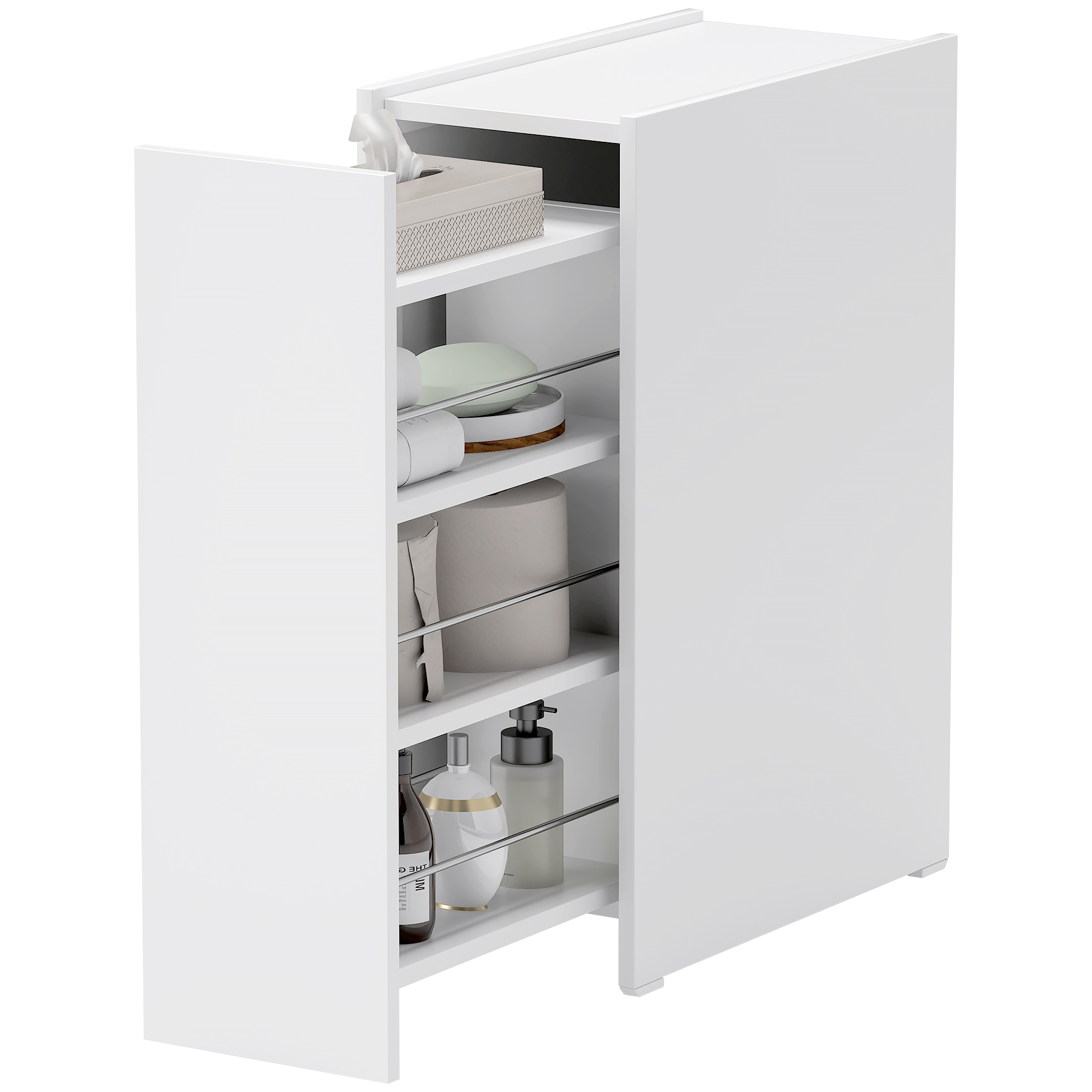 HOMCOM Meuble de salle de bain étroit, Meuble de sol avec tiroir profond, Meuble de rangement autonome, Panneau de particules, Blanc