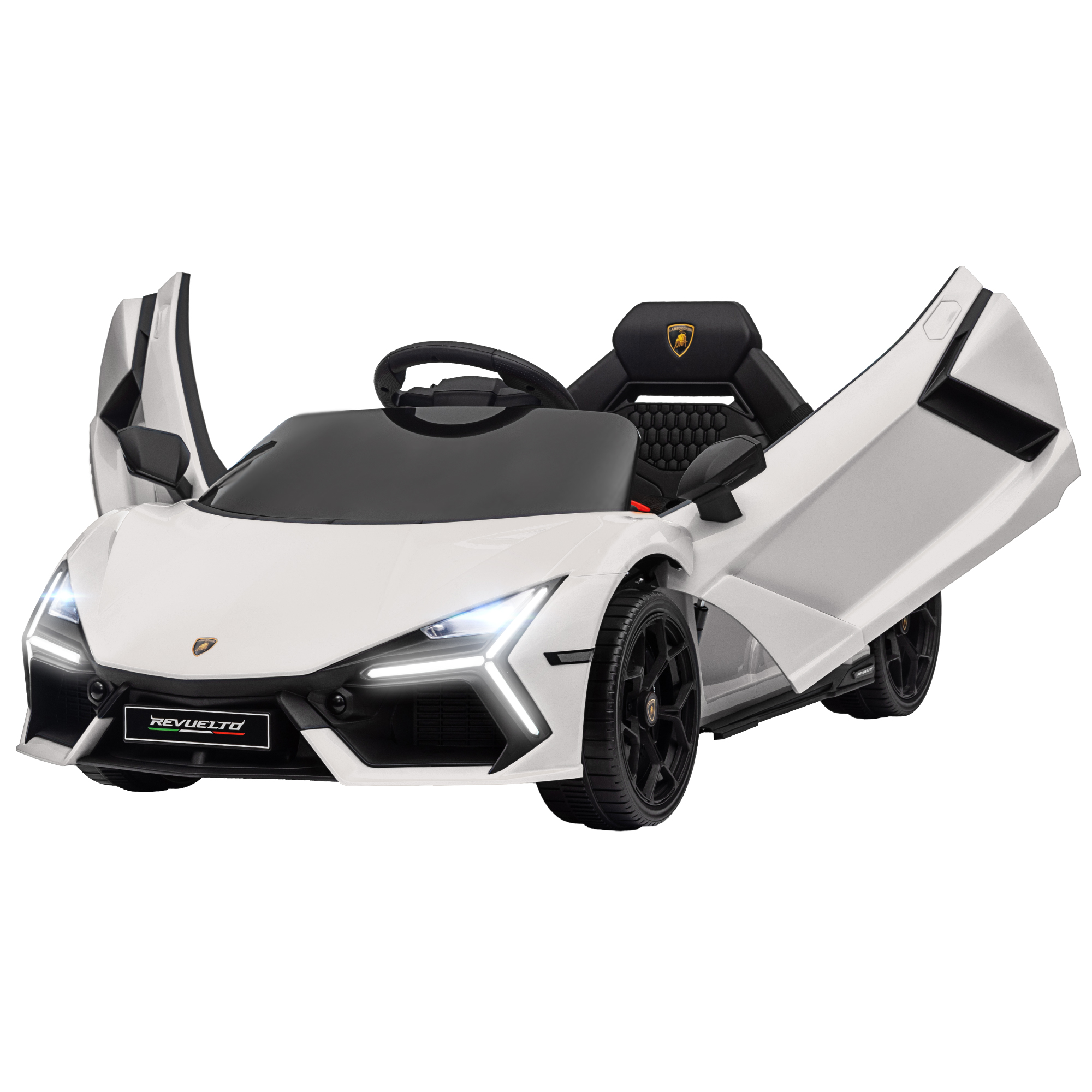 AIYAPLAY Voiture Électrique pour Enfants avec Lumières LED, Klaxon et Télécommande, en Plastique et Acier, 105x60x40 cm, Blanc