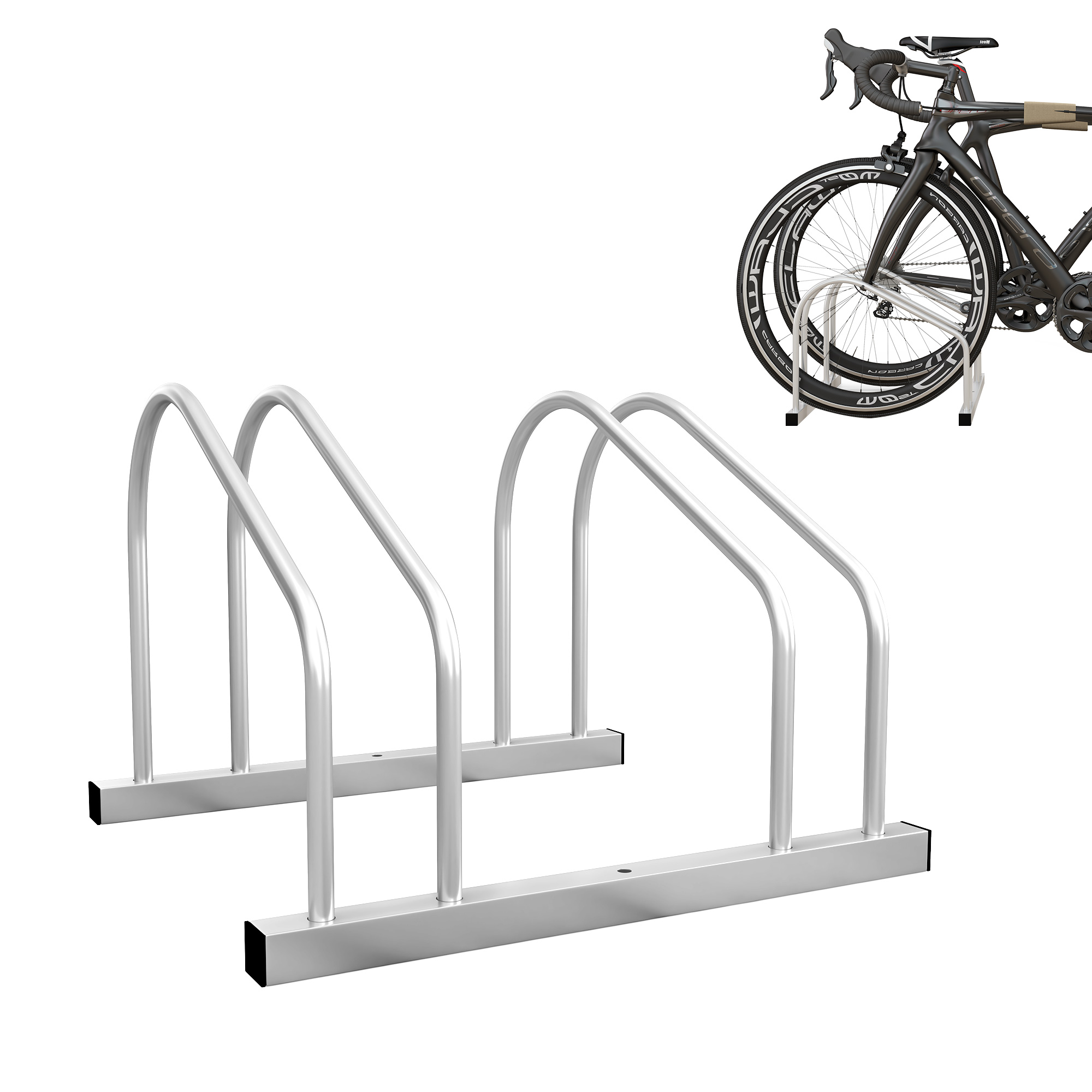 SPORTNOW Fahrradständer 2 Fahrräder Fahrradständer Reifenablage 61 mm Abmessung 50L x 34B x 27,5H cm Stahl silber Aosom