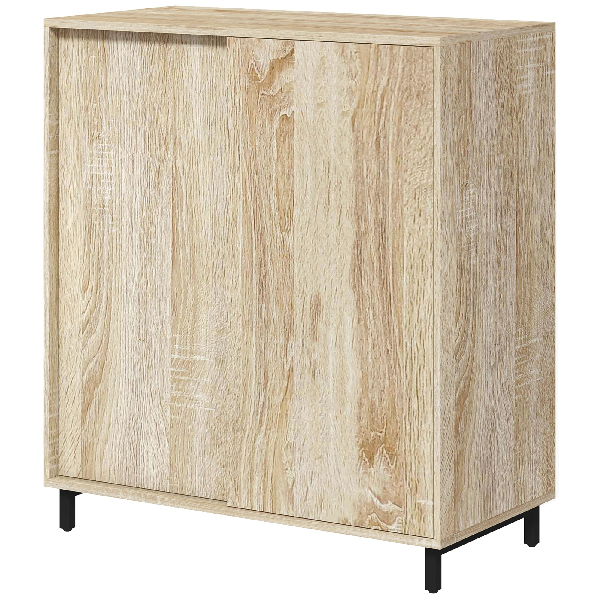 HOMCOM Flurschrank mit 4 Ebenen, Schuhschrank aus Spanplatte und Stahl mit Schiebetür, Schrank für bis zu 12 Paar Schuhe, 80x40x93 cm, Holzfarbe Aosom