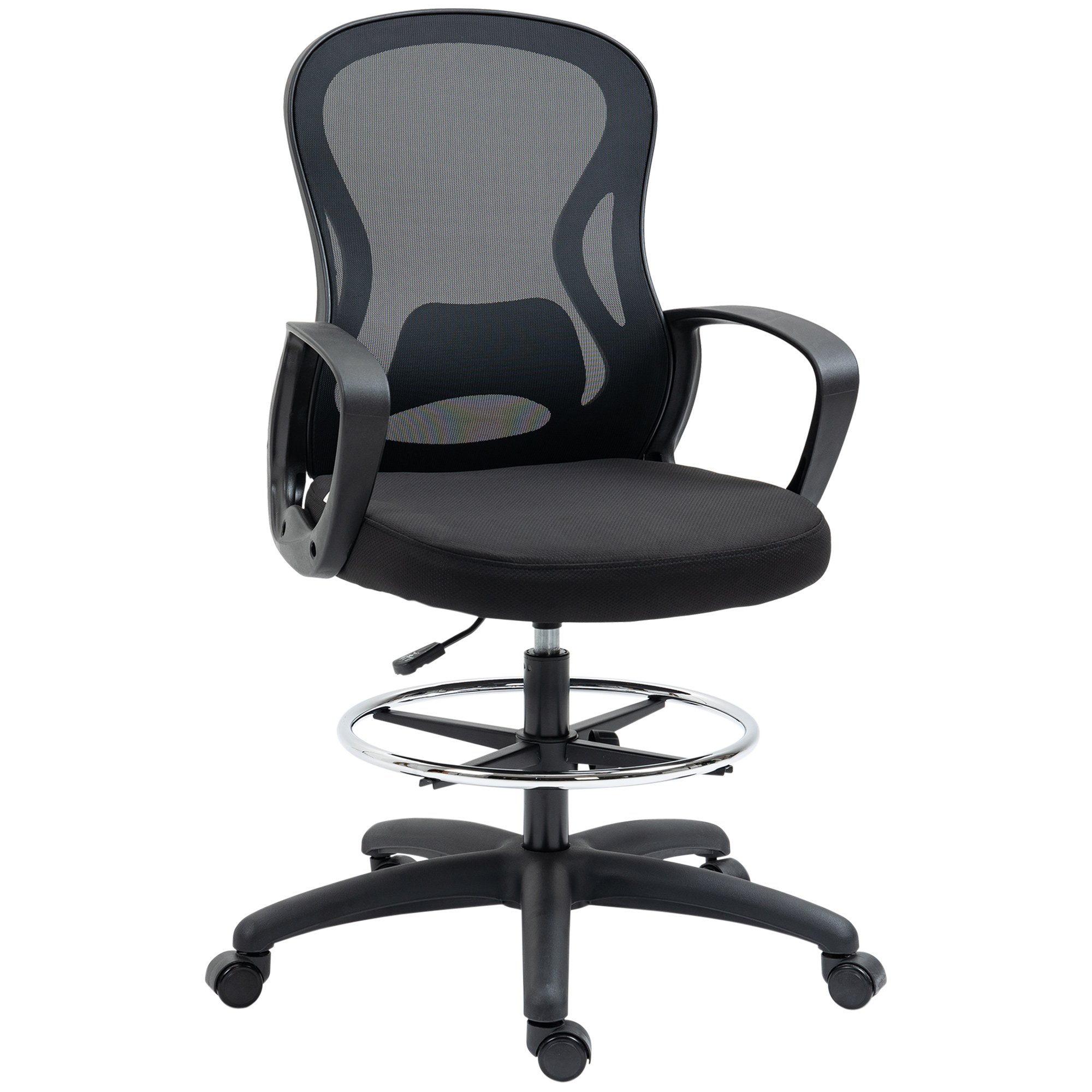 Vinsetto Silla de Oficina con Asiento Alto y Reposapiés Ajustable en Malla Altura Regulable Giratoria Negro | Aosom España