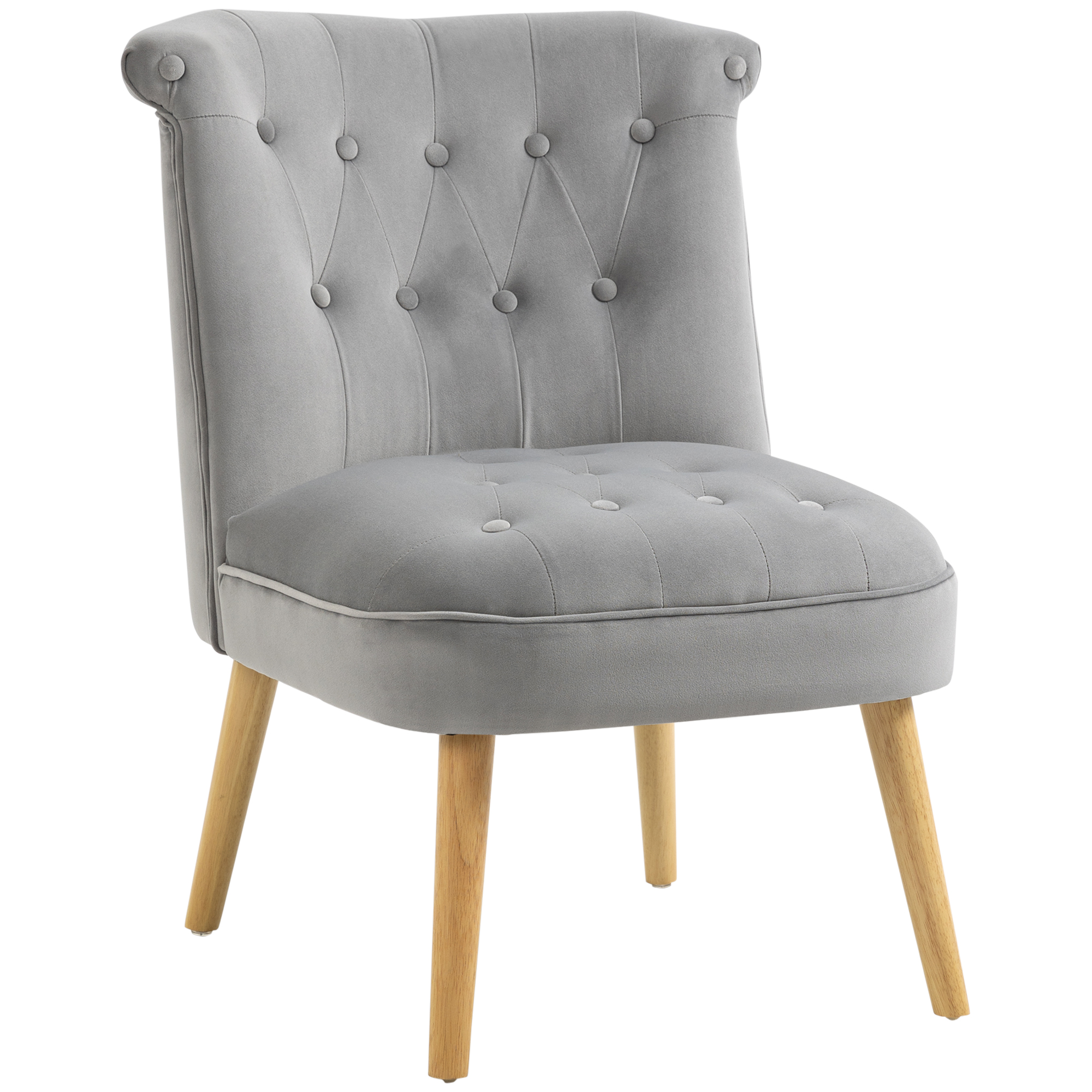 HOMCOM Poltrona für Wohnzimmer und Esszimmer mit gepolsterter Sitzfläche, Sessel für Schlafzimmer mit Holzbeinen und Samtstoff, 60x66x79 cm, Grau Aosom