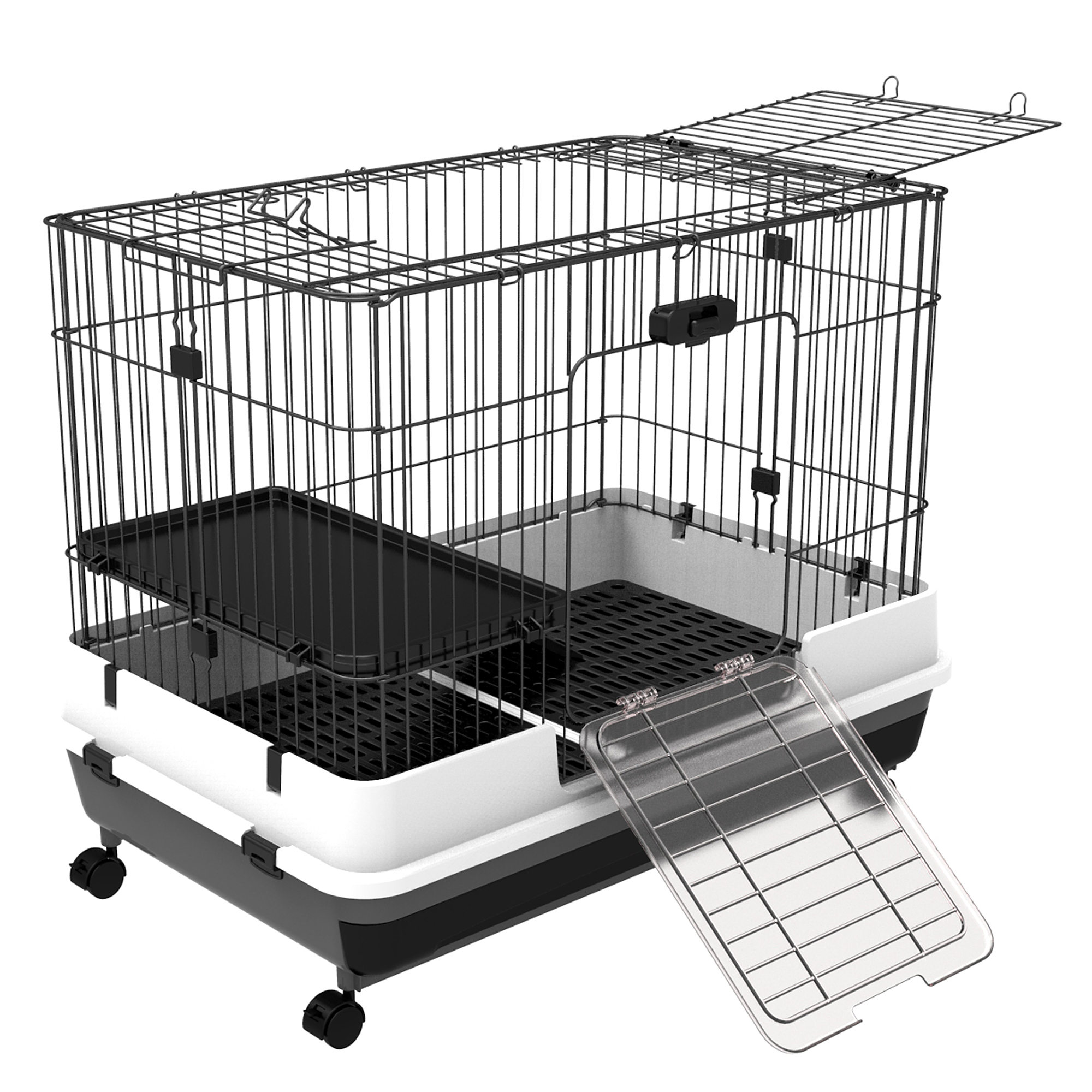 Meilleurs prix pour PawHut Cage pour Lapins Cochons d'Inde en Métal Noir avec 2 Portes et Plateau Amovible 81,2x52,7x70cm