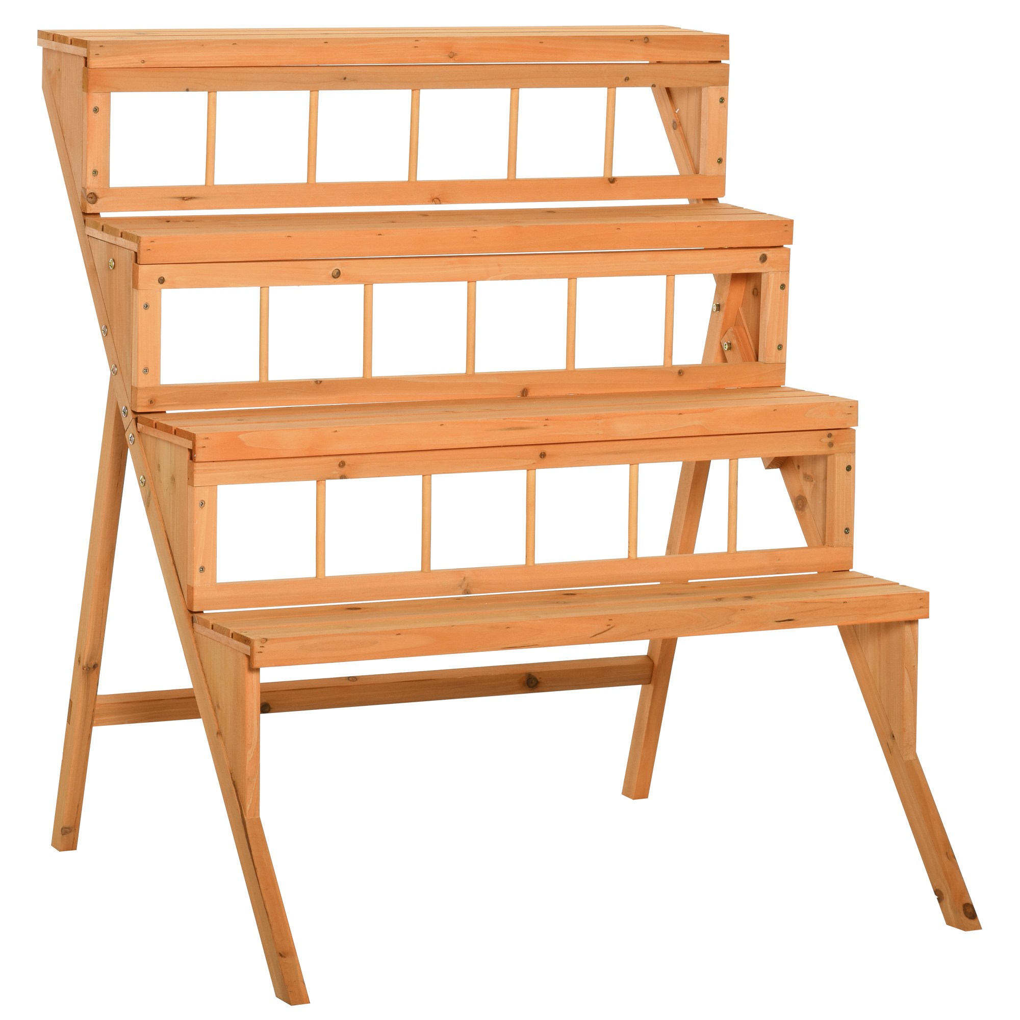 Outsunny Estantería de Flores Tipo Escalera en Madera Soporte de Plantas Estantes de Pots Porta Macetas en Madera de 4 niveles para Interior Balcón Jardín Terraza Madera de Pino preaceitada