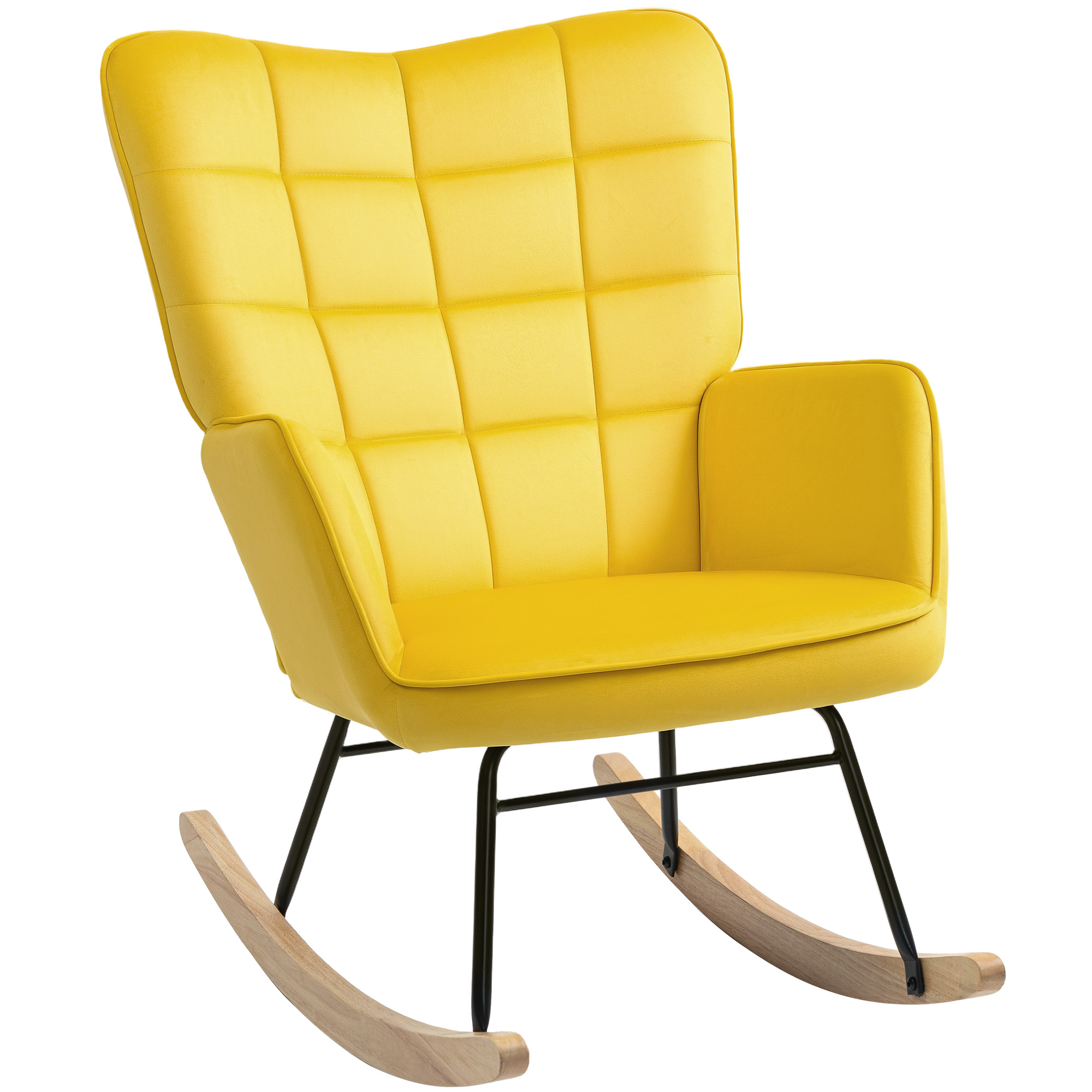 HOMCOM Mecedora rocking chair revestimiento en terciopelo estructura de acero 71 x 98 x 101 cm amarillo
