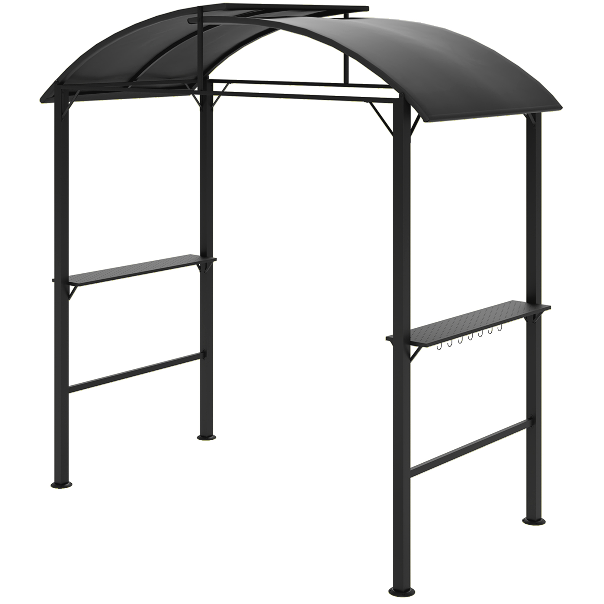 Outsunny Pavillon de barbecue, 2 tablettes latérales, Crochets, Cadre en acier, 1,1 x 2,3m, Gris foncé