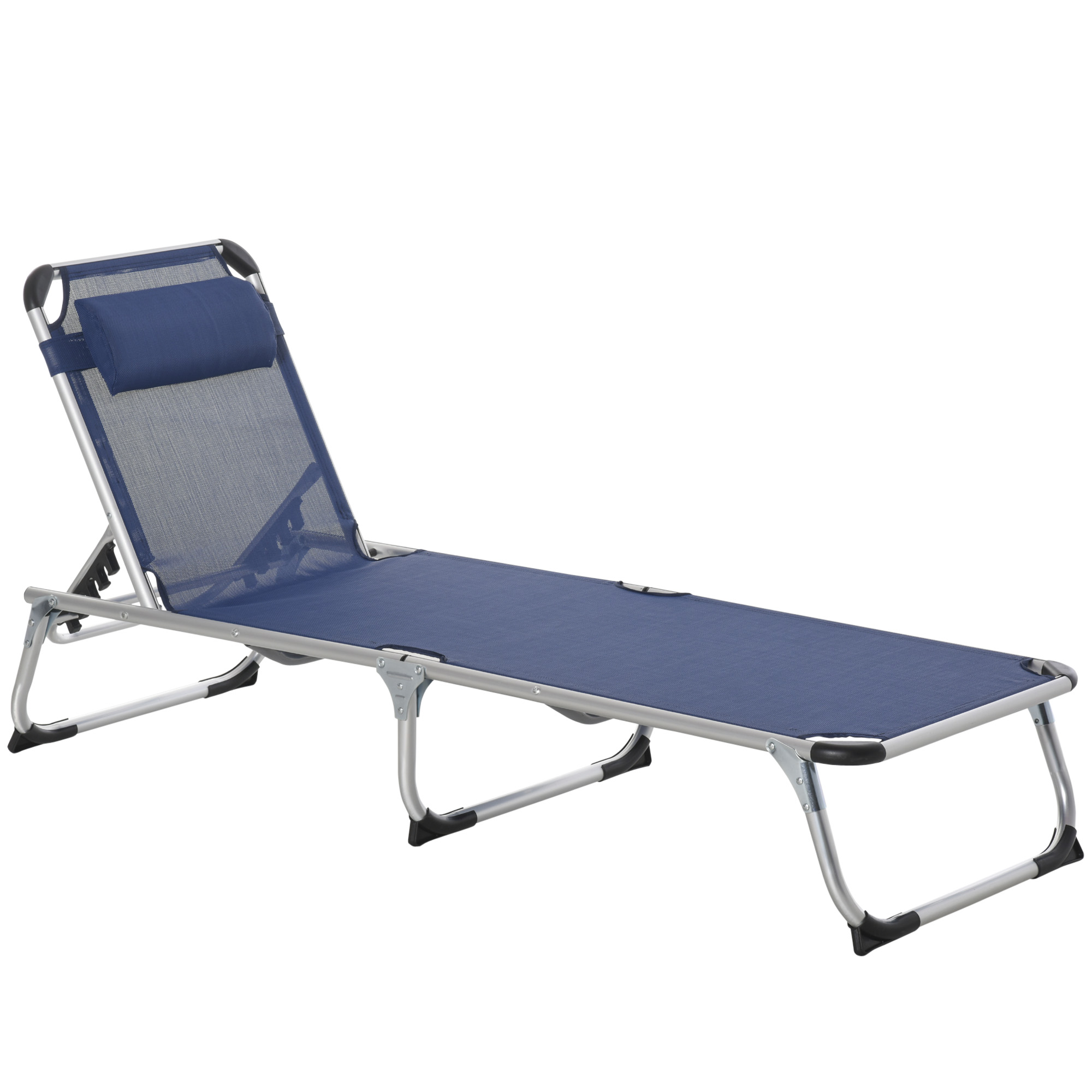 Outsunny Chaise Longue de Jardin extérieure Pliable avec Appui-tête, Transat de Jardin avec Dossier Réglable en Aluminium 60x165x76cm Bleu Foncé