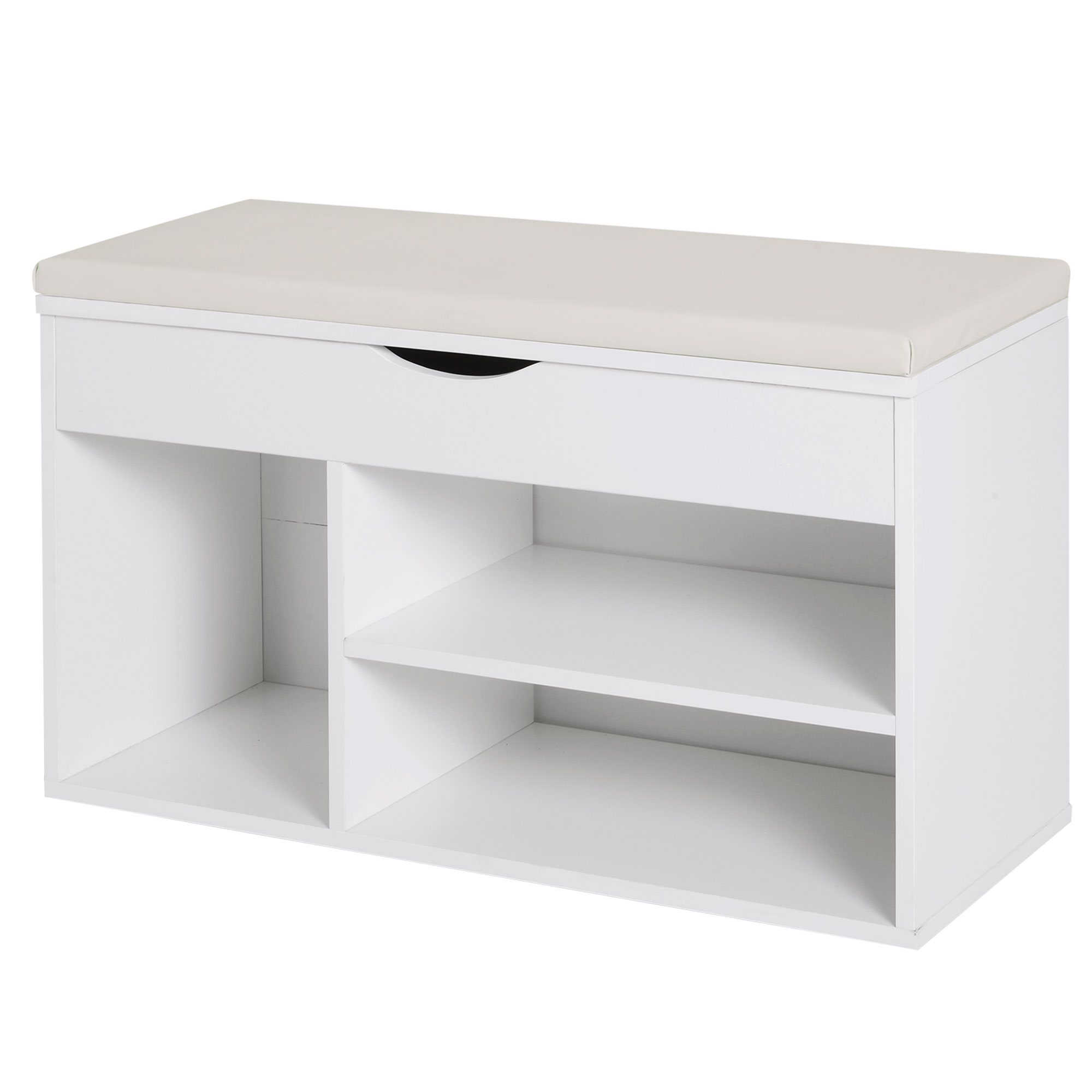 HOMCOM Banc à Chaussures avec Siège Rembourré Repliable en Bois pour Entrée Blanc 80x30x47cm