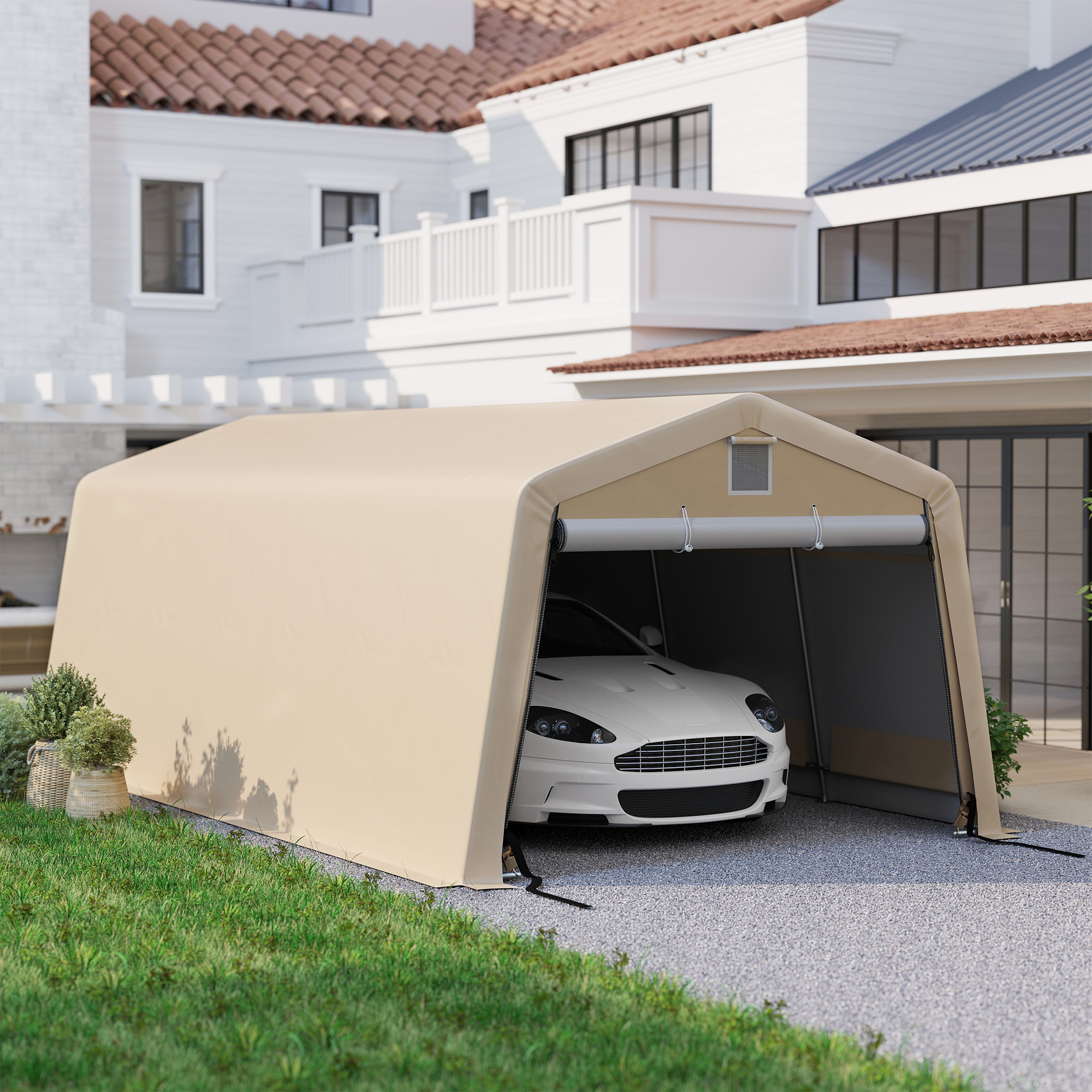 Carport Garaje De 6x3 M - Estructura De Acero Galvanizado, Lona PE 180 G/m² Impermeable Y Anti-UV, Color Verde