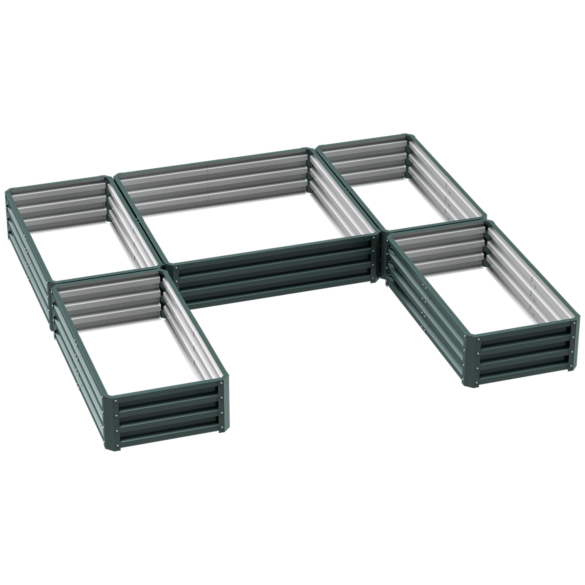 Outsunny Jardinière cuadrada para jardín de acero modular conjunto de 5 jardineras para verduras, plantas, flores, verde