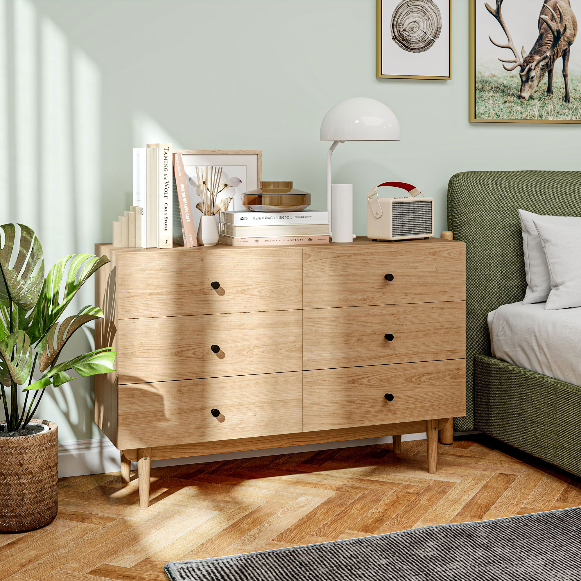HOMCOM Cassettiera 6 Cassetti in Legno per Camera da Letto e Ingresso, 110x40x75cm, Rovere | Leroy Merlin
