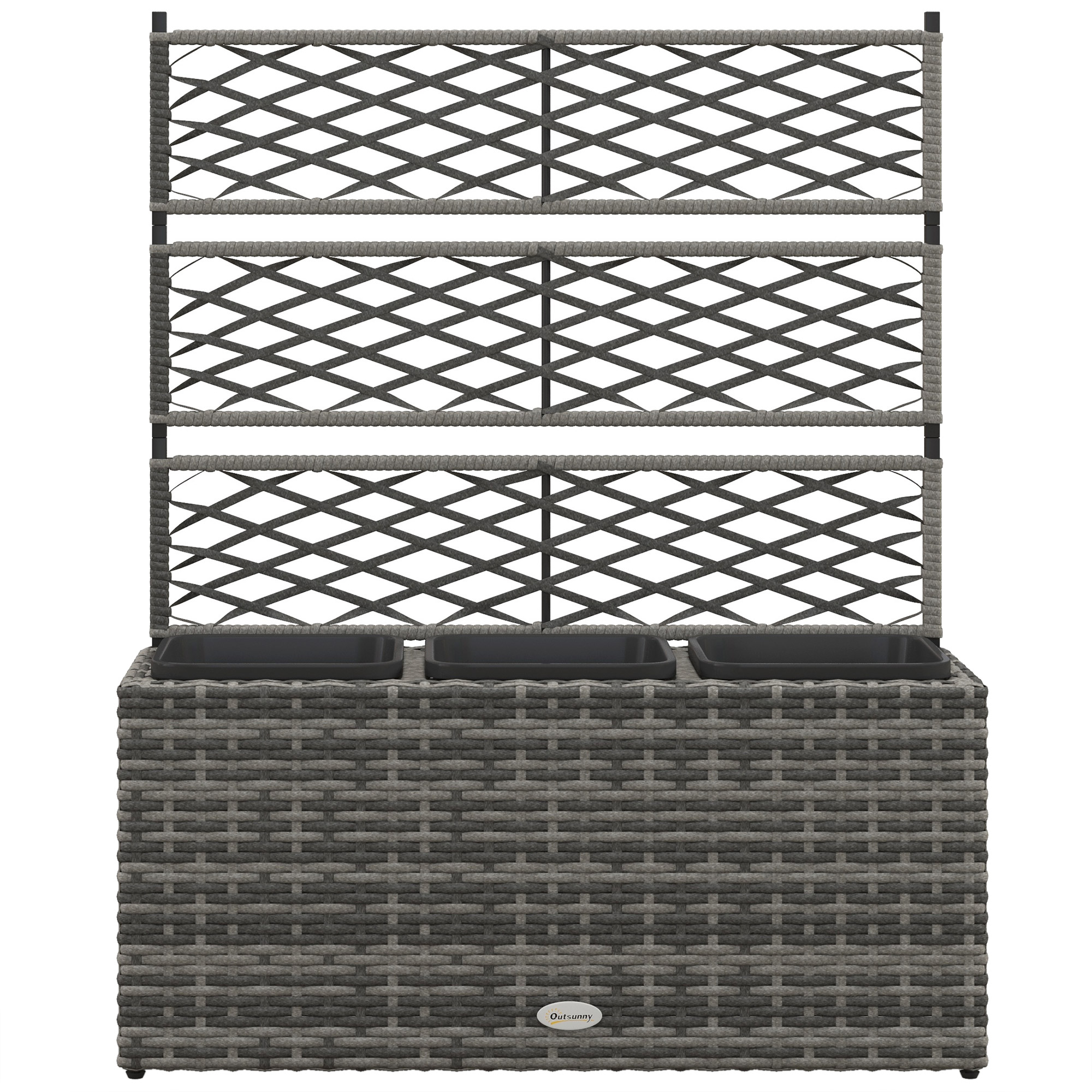 Outsunny Hochbeet mit Gitter für Kletterpflanzen, erhöhtes Beet mit 3 Innen-Töpfen, Stahl- und Rattan-PE-Struktur, 84x30x107cm, Grau Aosom