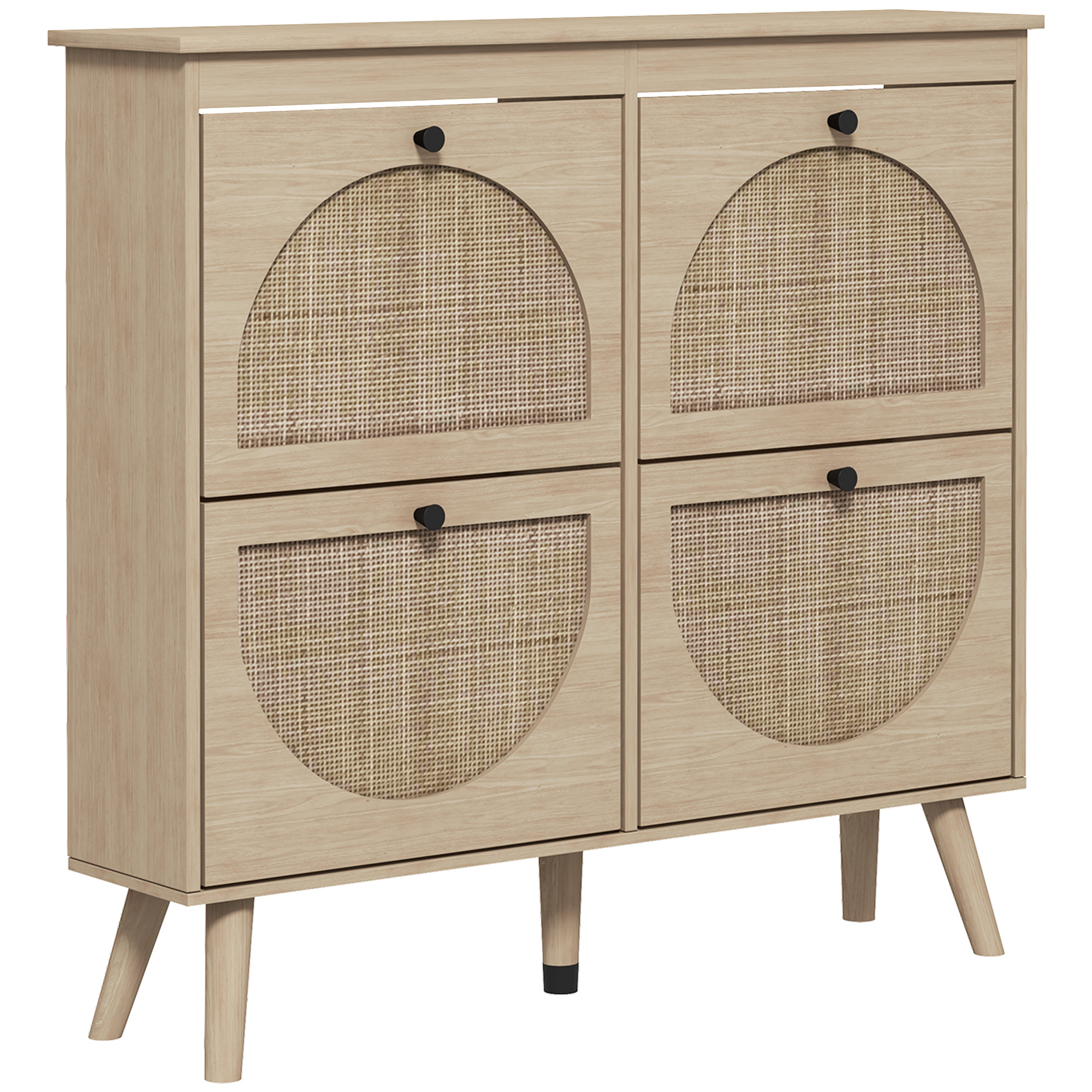 Image of HOMCOM Mobile a scarpe 4 ribaltamenti 20 paia mensola regolabile stile bohémien piedi in legno massiccio 105 x 24 x 97,5 cm naturale006