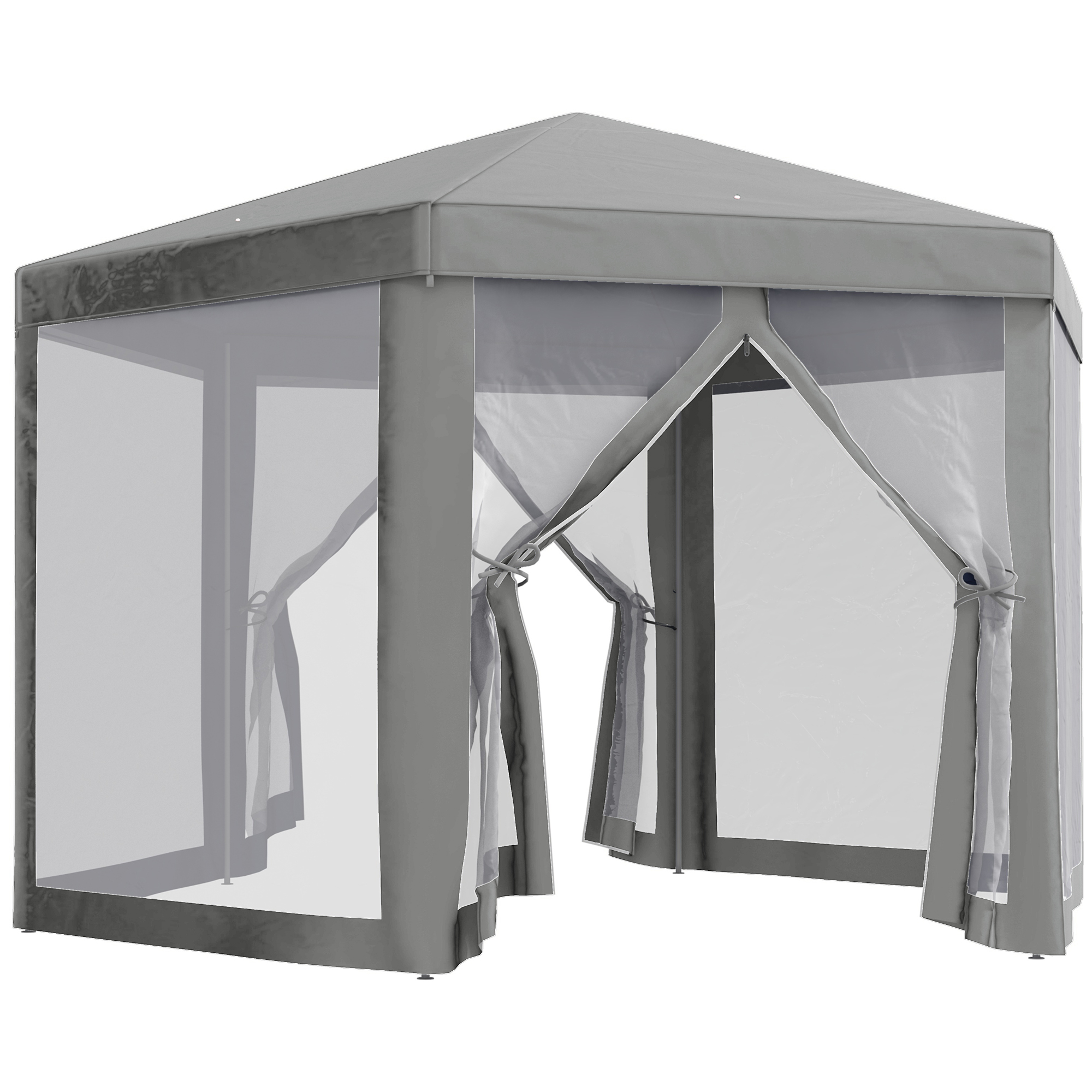 Outsunny Carpa cenador carpa de recepción hexagonal de estilo acogedor metal poliéster gris