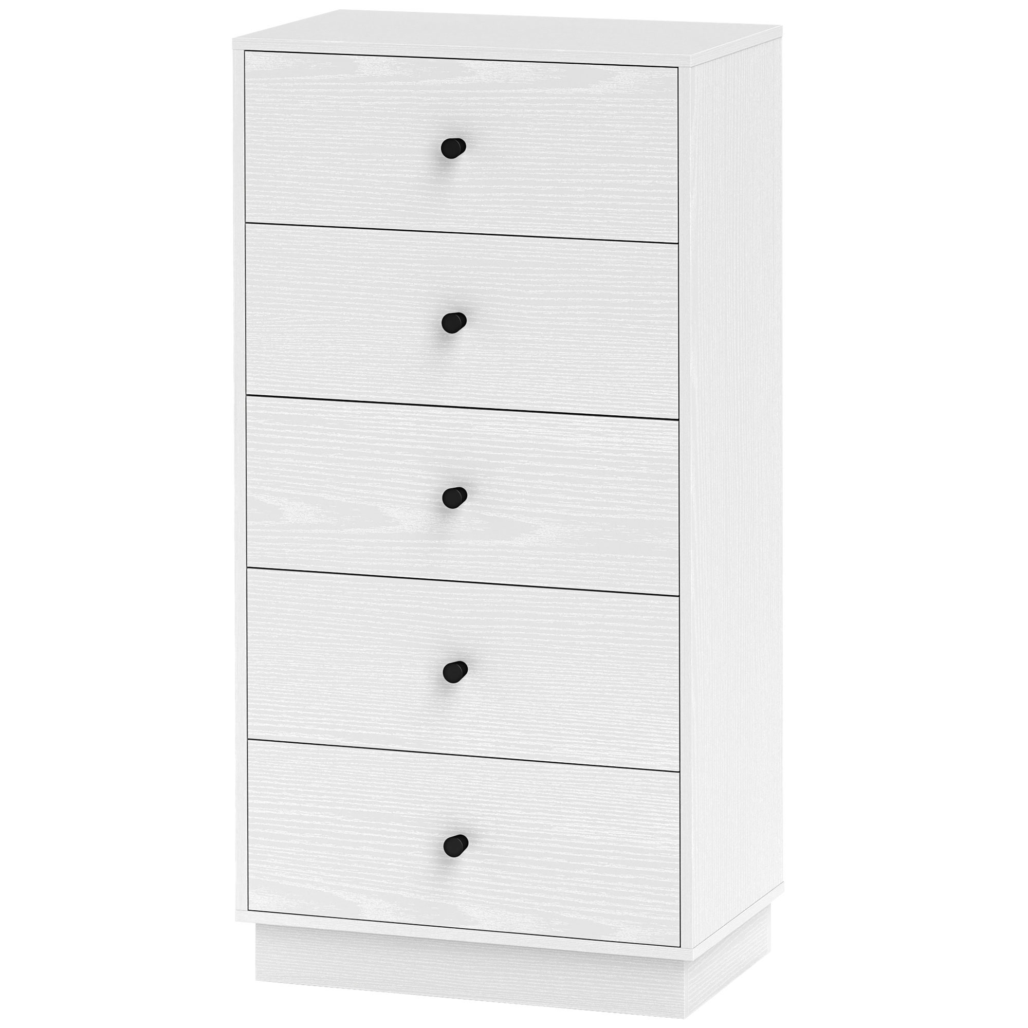 HOMCOM Kommode 5 Schubladen Schlafzimmer Aufbewahrungsmöbel hoch und schmal im modernen Stil für Schlafzimmer, Wohnzimmer - 47 x 29 x 95 cm, weiß Aosom