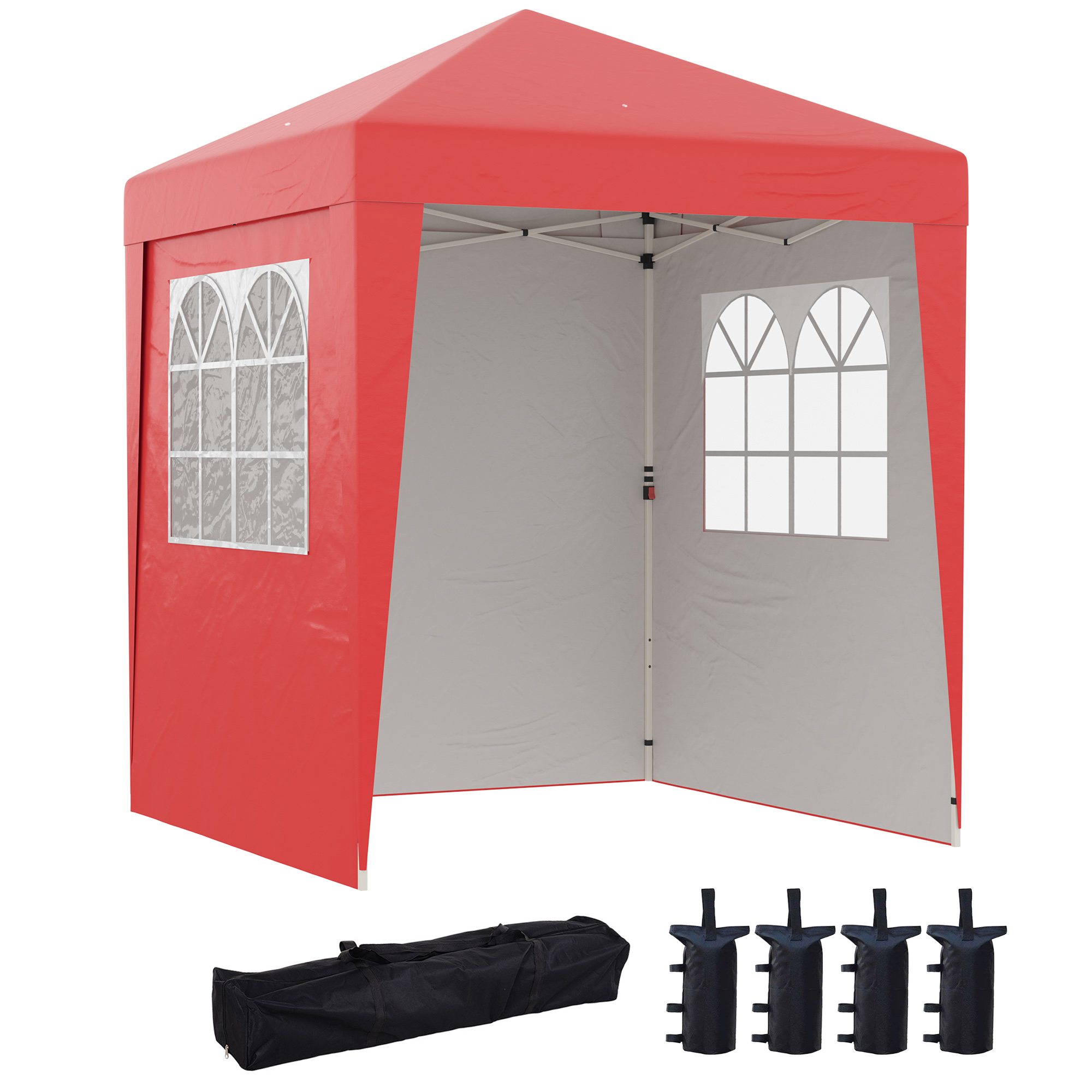 Image of Outsunny Gazebo da giardino barnum pop-up pieghevole regolabile in altezza protezione UV 30+ 3 pareti laterali rosso006