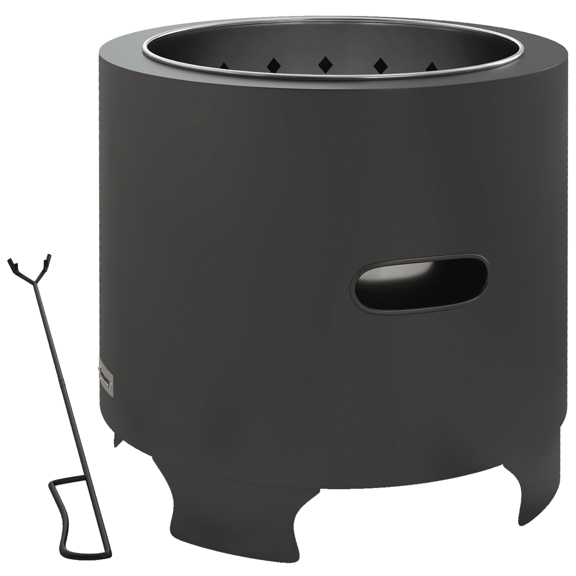 Outsunny Brasero sin humo para exteriores, redondo y portátil de metal con atizador - diámetro 45 cm - Negro   Aosom España