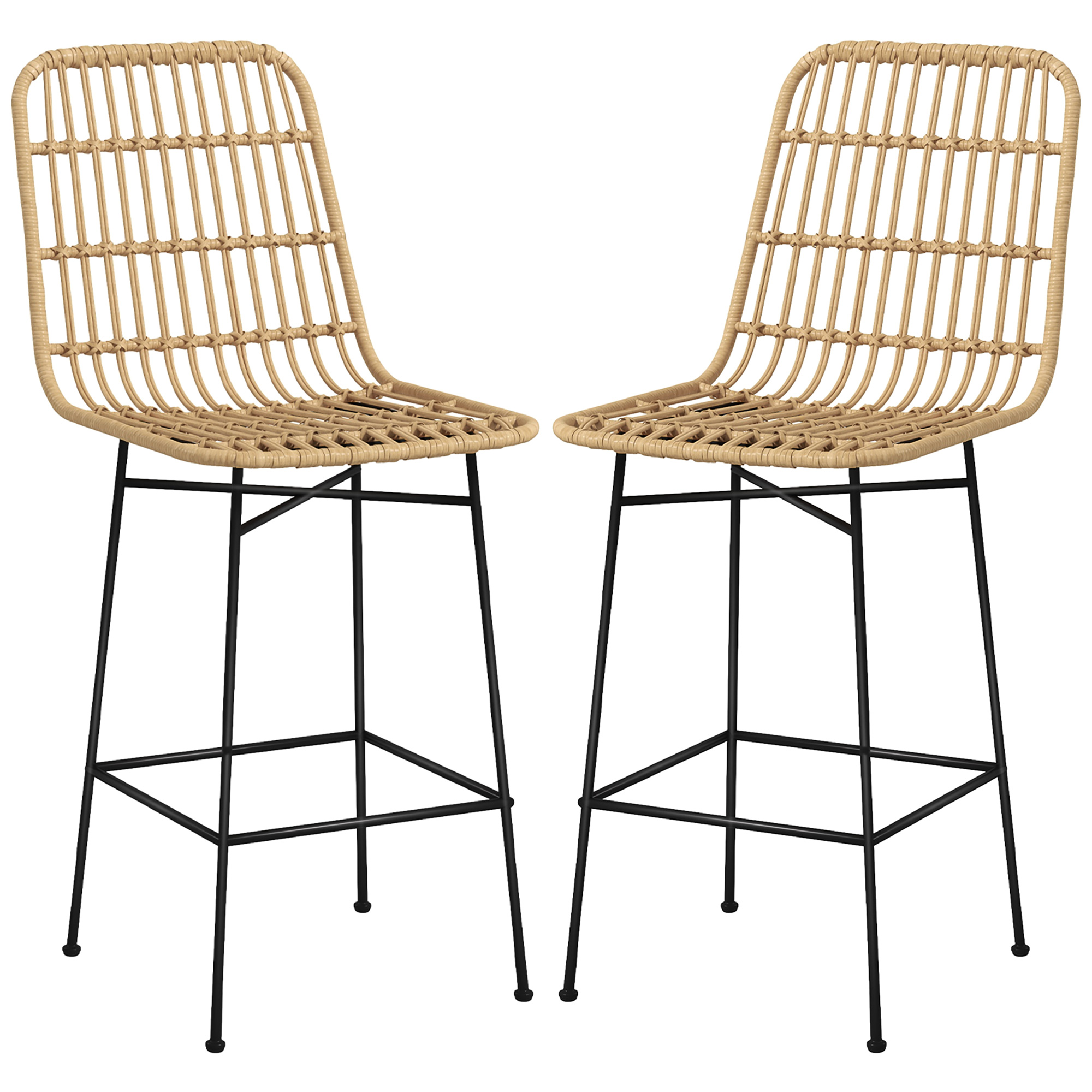 HOMCOM Tabouret de bar, Style Boho, Rotin en PE, 45 x 53,5 x 105 cm, Naturel + Noir