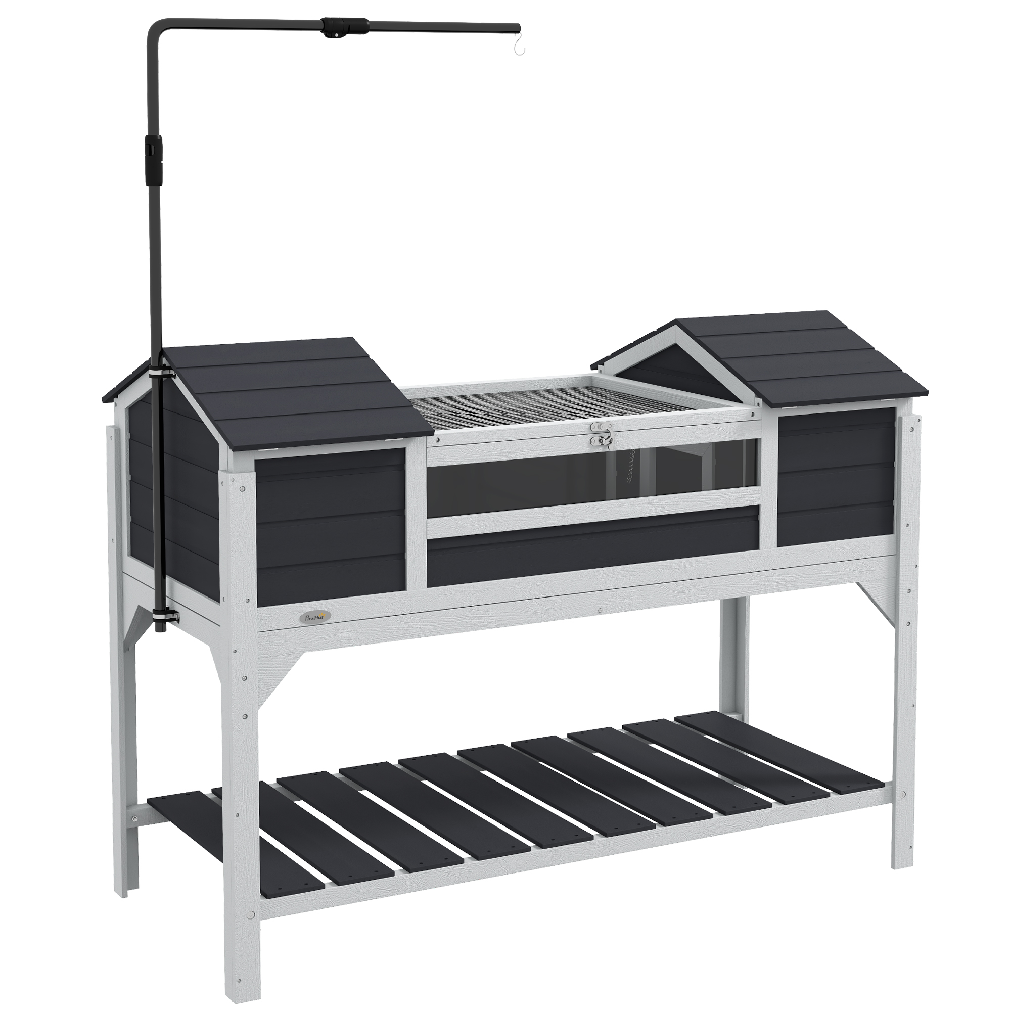PawHut Casa per tartarughe terrestri da esterno recinto tartarughe 2 tane supporto della lampada regolabile legno massello 122 x 56,5 x 93 cm grigio
