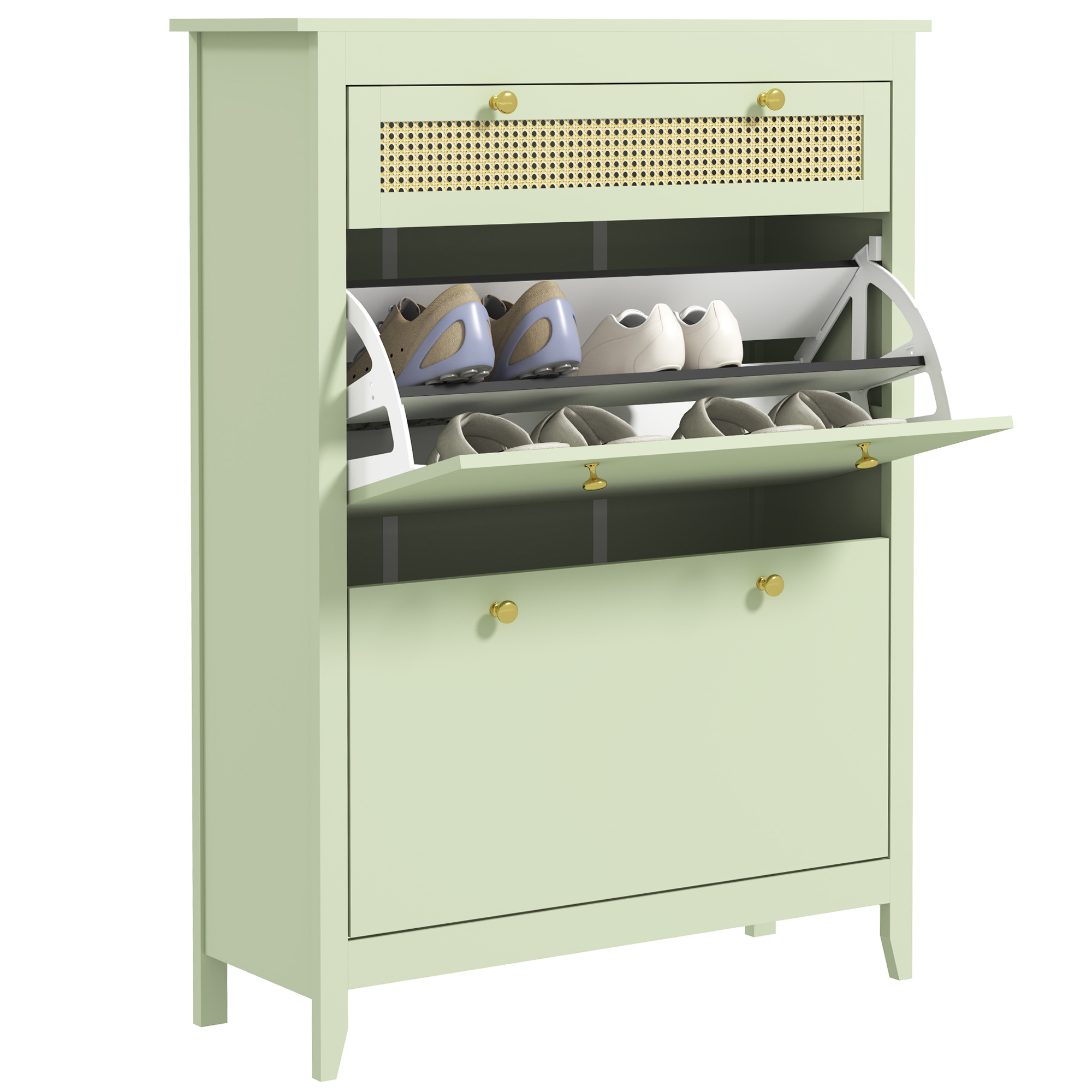 Image of HOMCOM Scarpiera per 12 Paia di Scarpe, con 1 Cassetto Estraibile, 2 Cassetti Ribaltabili, Mobile Portascarpe, 88 x 30 x 120 cm, Verde006