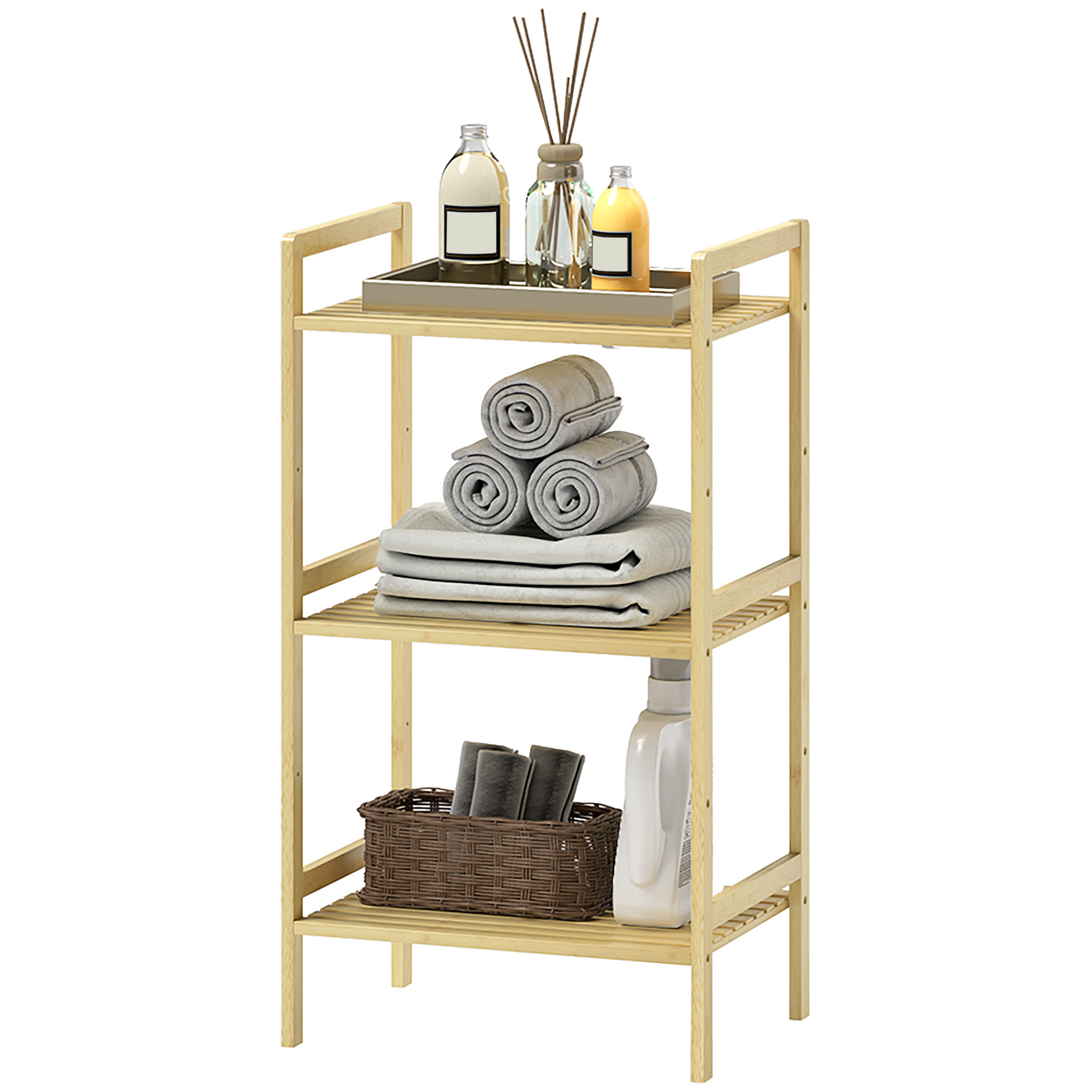 HOMCOM Badezimmerregal mit 3 Ebenen, Bambusregal, 3 verstellbare Regale in günstig online kaufen