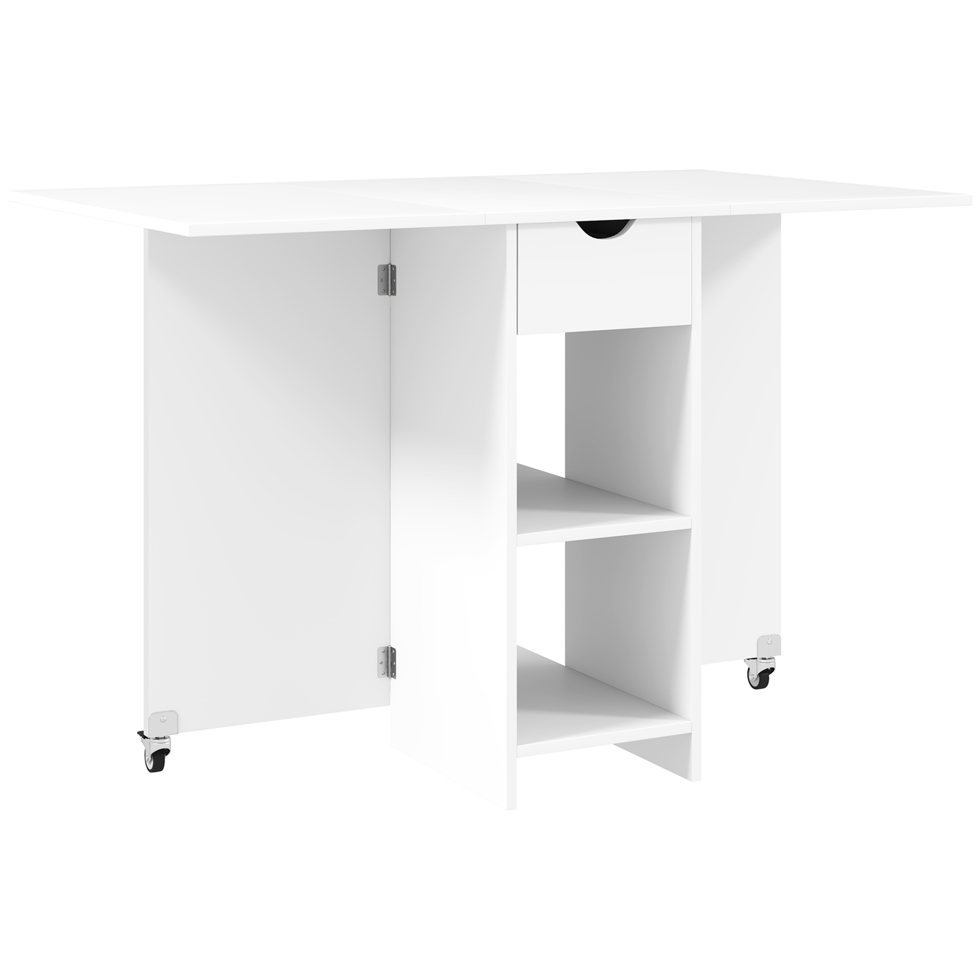 HOMCOM Mesa de Comedor Plegable para 2-4 Personas, Mesa de Cocina Plegable con Almacenamiento, Mesa Extensible con Ruedas, Blanco | Aosom España