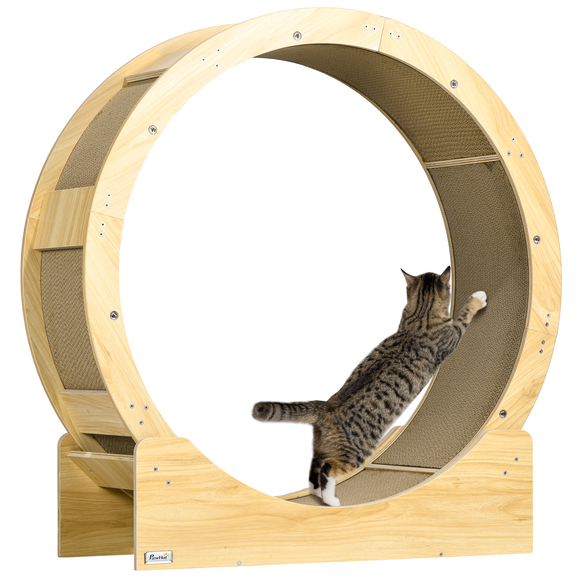 PawHut Ruota da corsa per gatti da interno tapis roulant con freno cuscini graffiante diametro 91 cm naturale