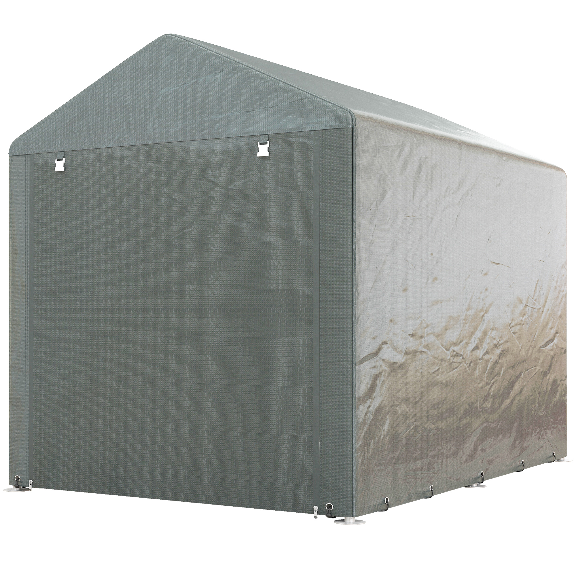 Outsunny Garage Motorrad für den Außenbereich mit UV-beständigem Eingang mit Reißverschluss, Garagenzelt für Fahrräder und Werkzeuge aus verzinktem Metall und PE-Gewebe, 160x218x172 cm, Hellgrau Aosom