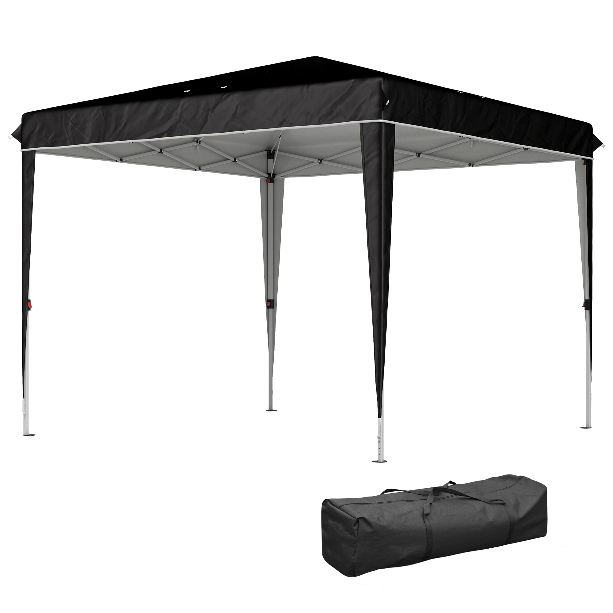 Outsunny Gartenzelt Faltpavillon 3x3 m mit Höhenverstellung, Entwässerungslöchern und Transporttasche, Outdoor-Pavillon aus Metall und Oxford-Gewebe, UV50+, für Garten, Feste, Camping, Schwarz Aosom