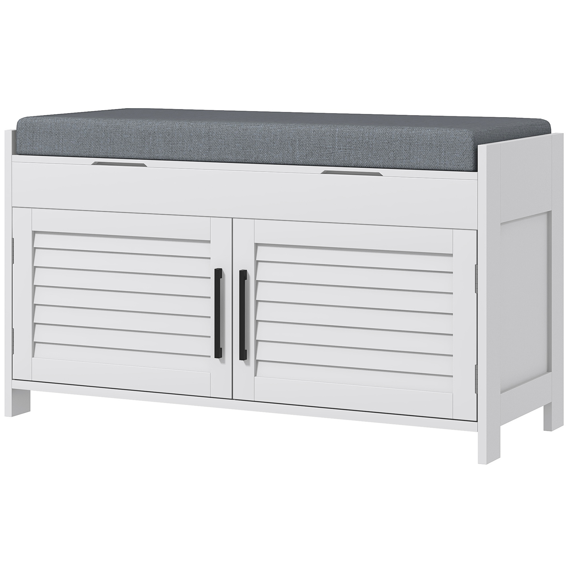 HOMCOM Banc à Chaussures avec Étagère Intérieure Réglable sur 3 Niveaux, en MDF et Simil Lino, 90x36x50 cm, Blanc et Gris
