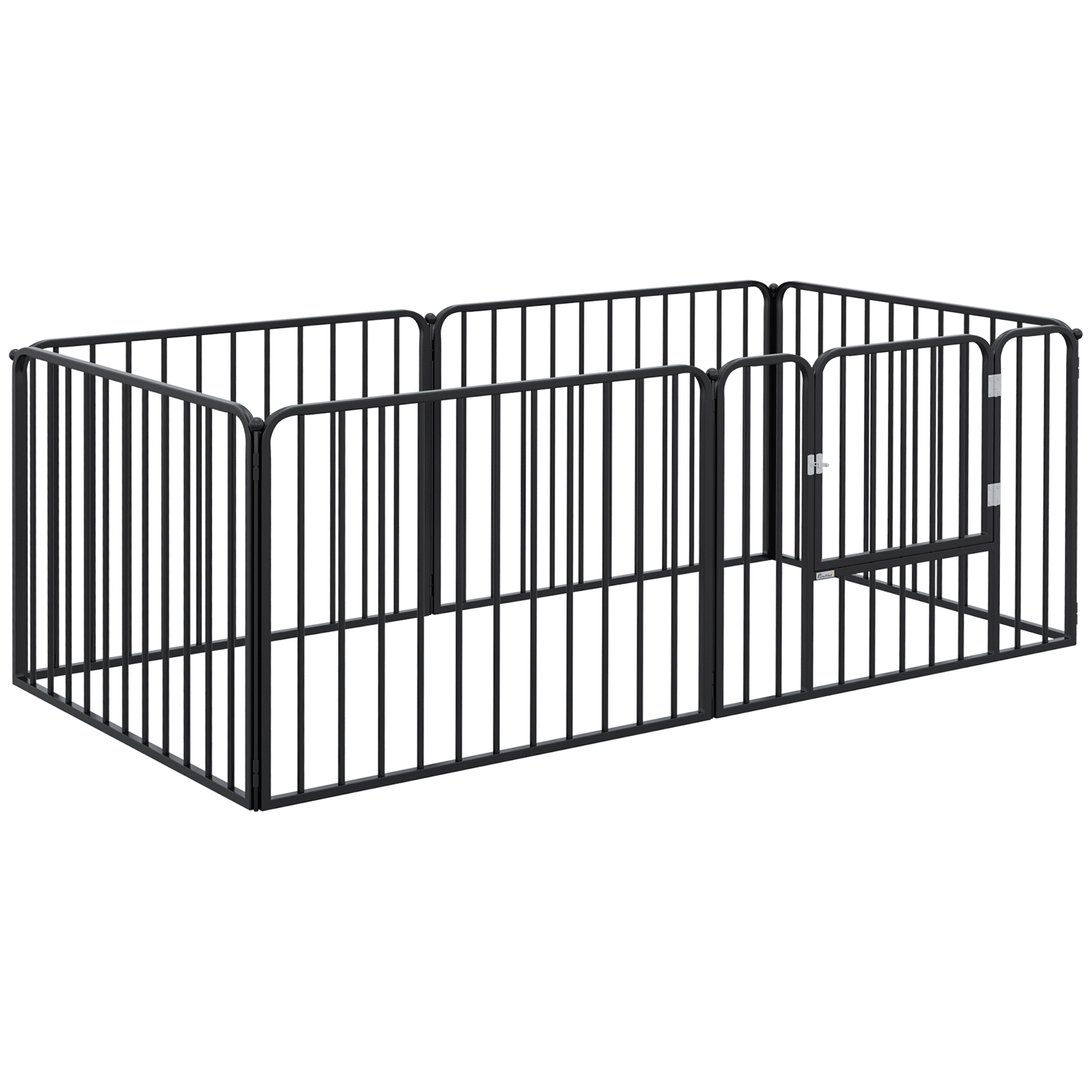 PawHut Hundegitter für kleine und mittelgroße Hunde, 6-teilige modulare Struktur für drinnen und draußen, Hundetor aus Stahl mit 7 Stiften, 164x83x60 cm, Schwarz Aosom