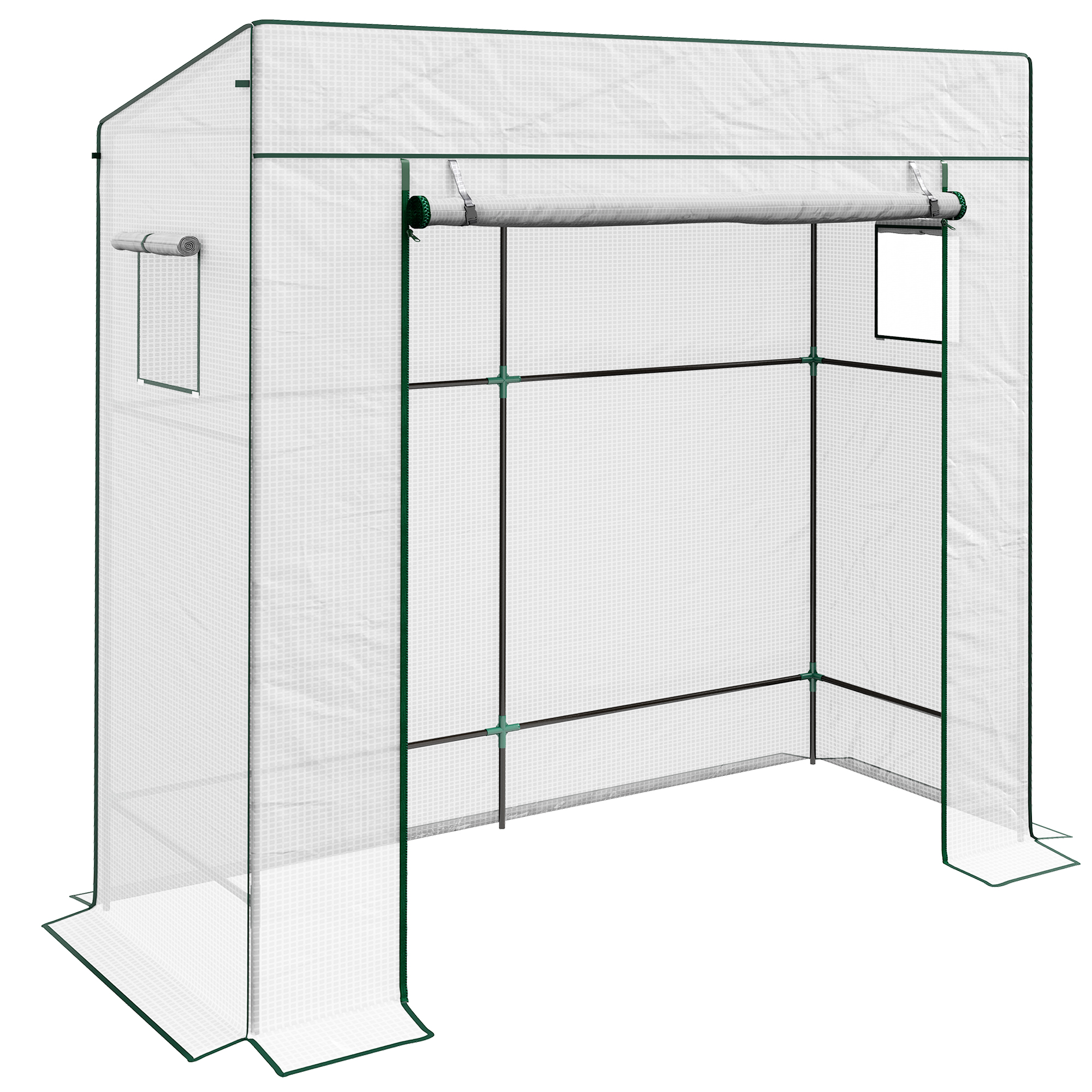 Outsunny Invernadero de jardín mural adosado con 1 puerta enrollable, lona PE reforzada, 2 ventanas, dim. 196L x 77l x 197/178H cm
