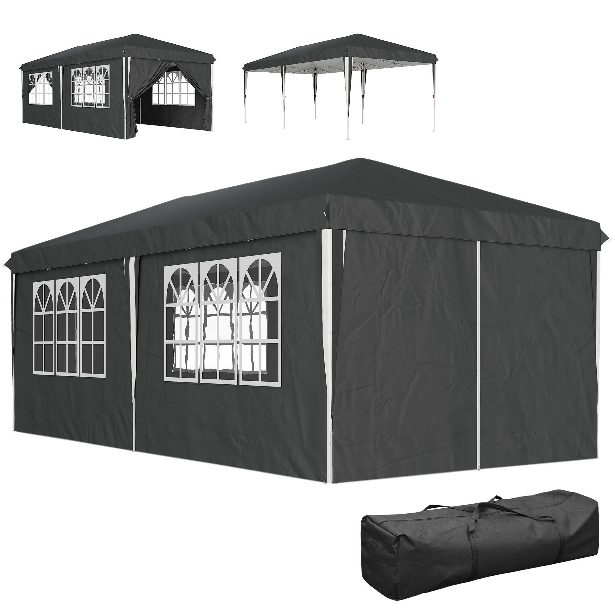 Tonnelle Outsunny 3x6 m pour 12-18 Personnes Hauteur Réglable avec Trous de Drainage, en Métal et Tissu Oxford Gris
