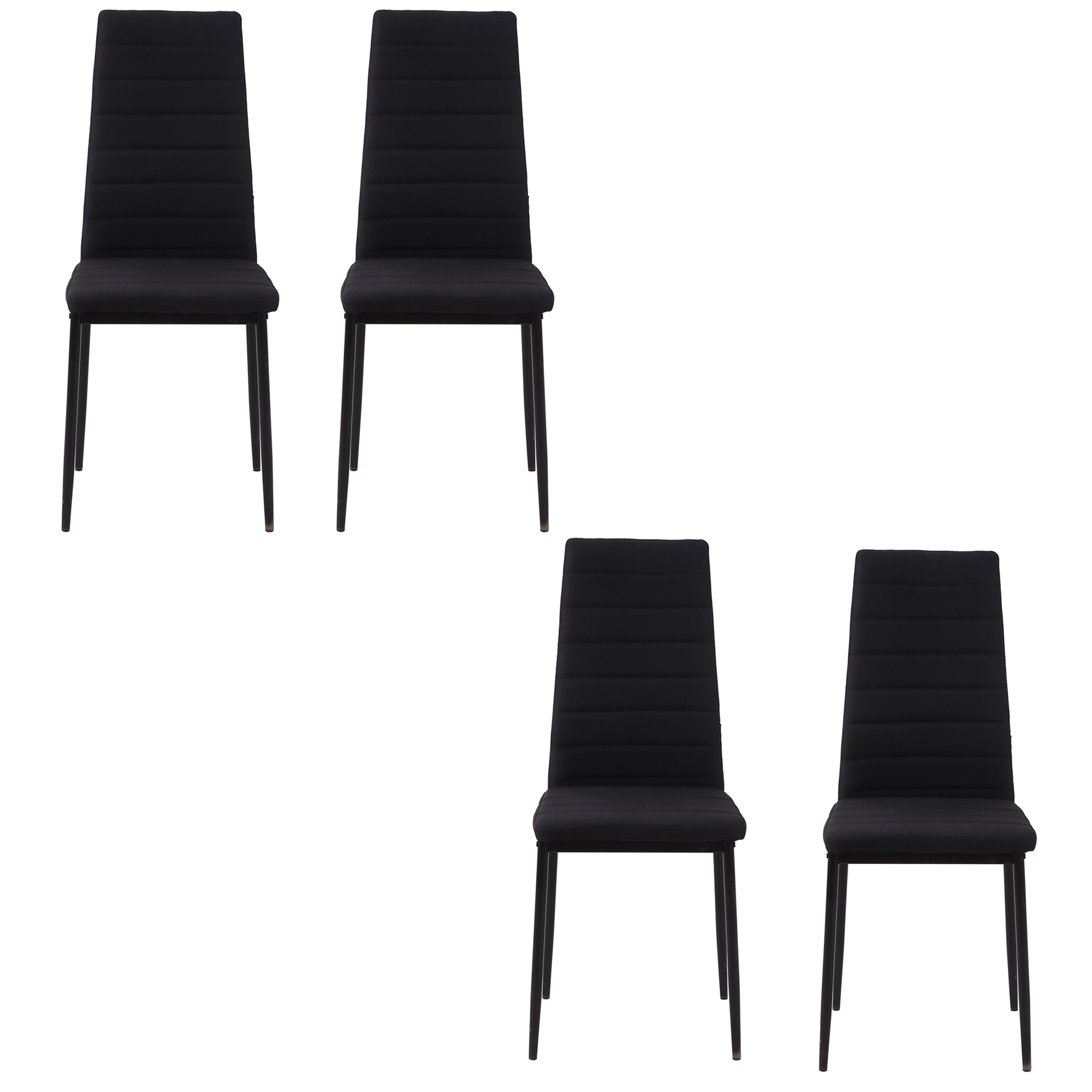 HOMCOM Set 4 Stühle Gepolstert für Wohnzimmer oder Esszimmer, Moderne Küchenstühle, aus Metall und Schwarzem Stoff Aosom