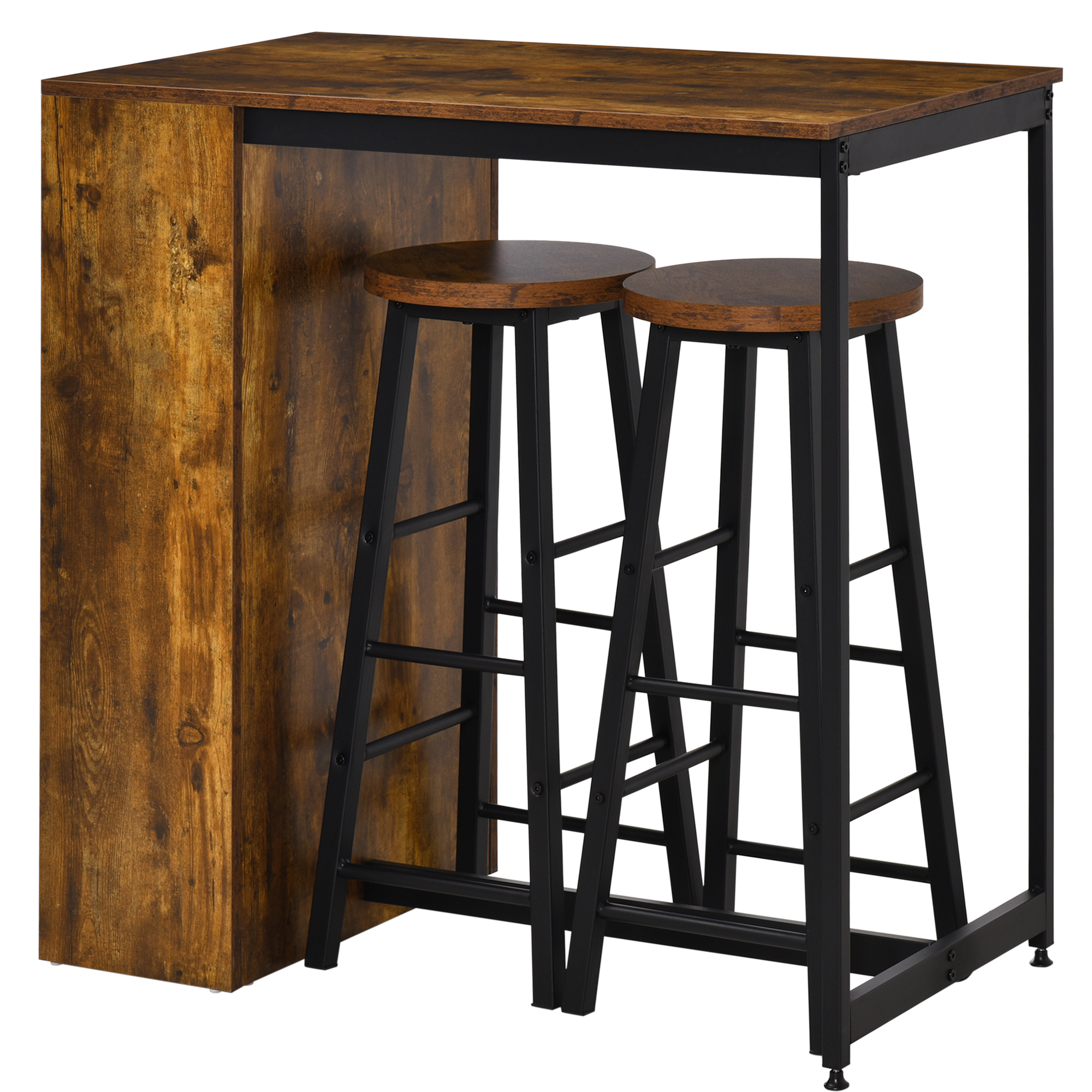 HOMCOM Ensemble de Salle à Manger avec Bar avec 3 Étagères et 2 Tabourets Hauts avec Repose-Pieds Style Industriel, Marron