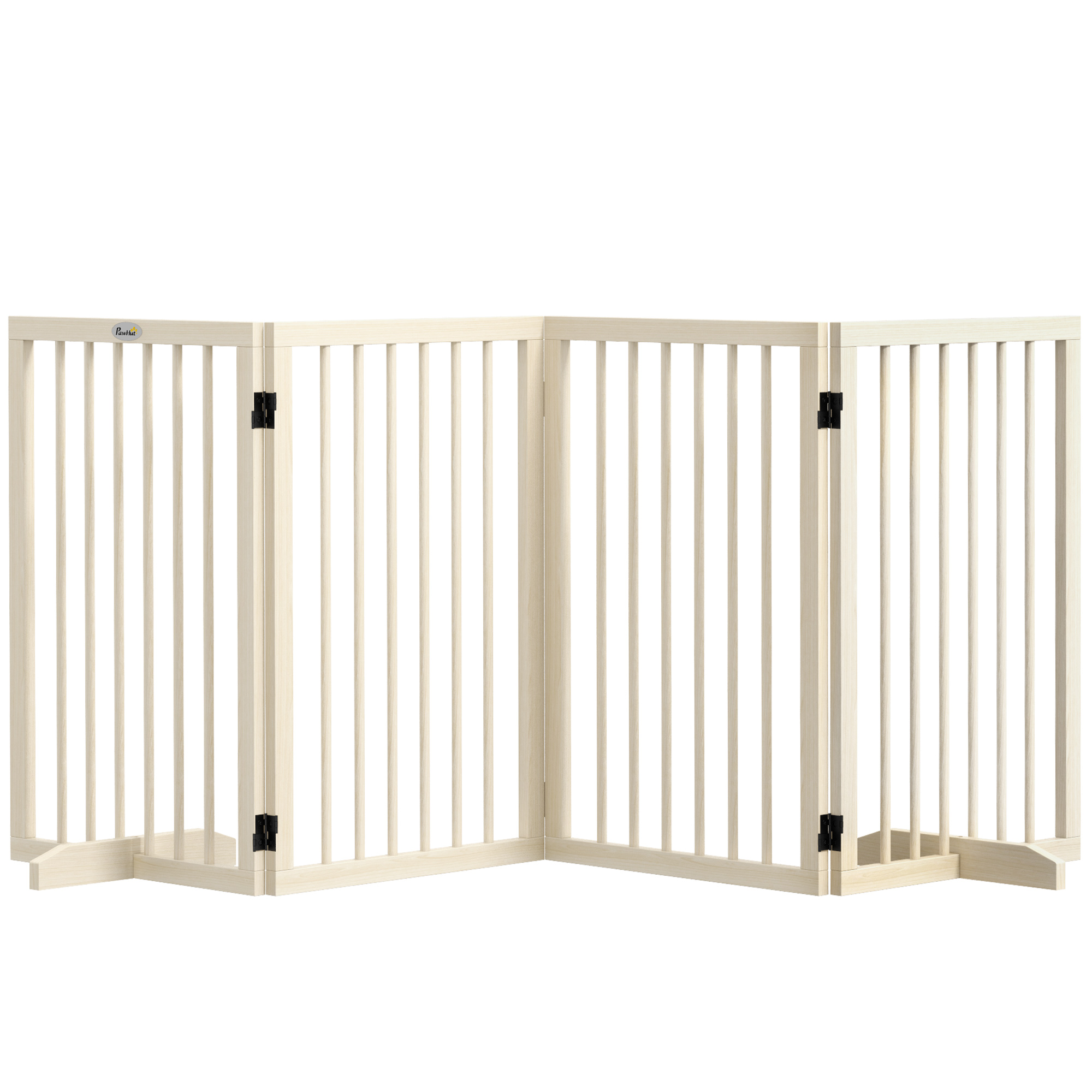 PawHut Barriera di sicurezza modulabile pieghevole per animali domestici con piede di supporto, legno massiccio, 206 x 35,5 x 76 cm