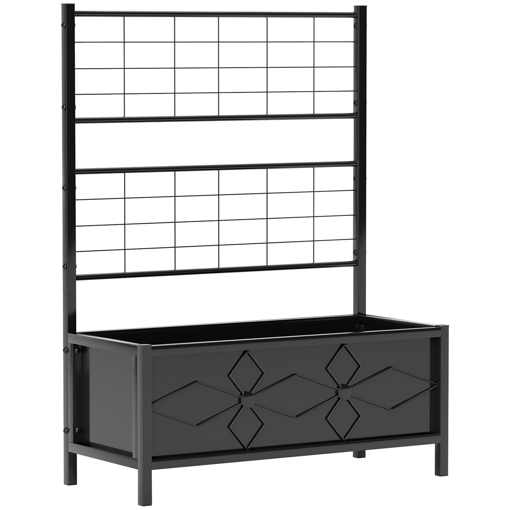 Outsunny Jardinera elevada para el jardín con enrejado, acero galvanizado con motivo en diamante, 90 x 40 x 120 cm, negro