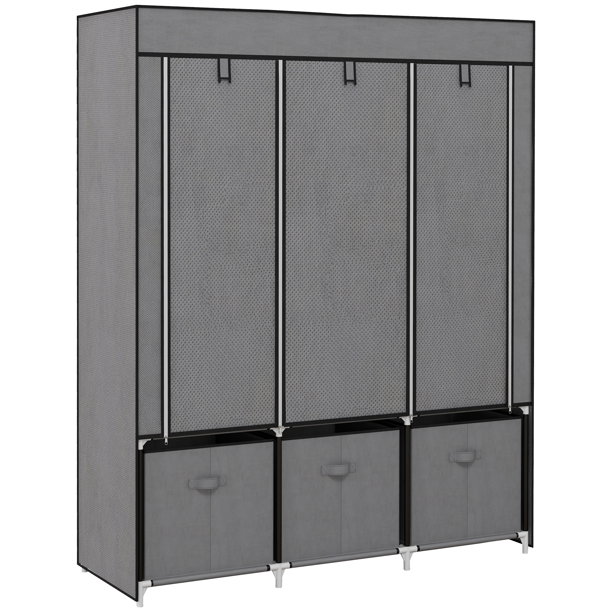 HOMCOM Armario de almacenamiento en tela plegable con 5 estantes, 2 barras colgantes y 3 cajones en tela 125L x 43l x 162.5H cm