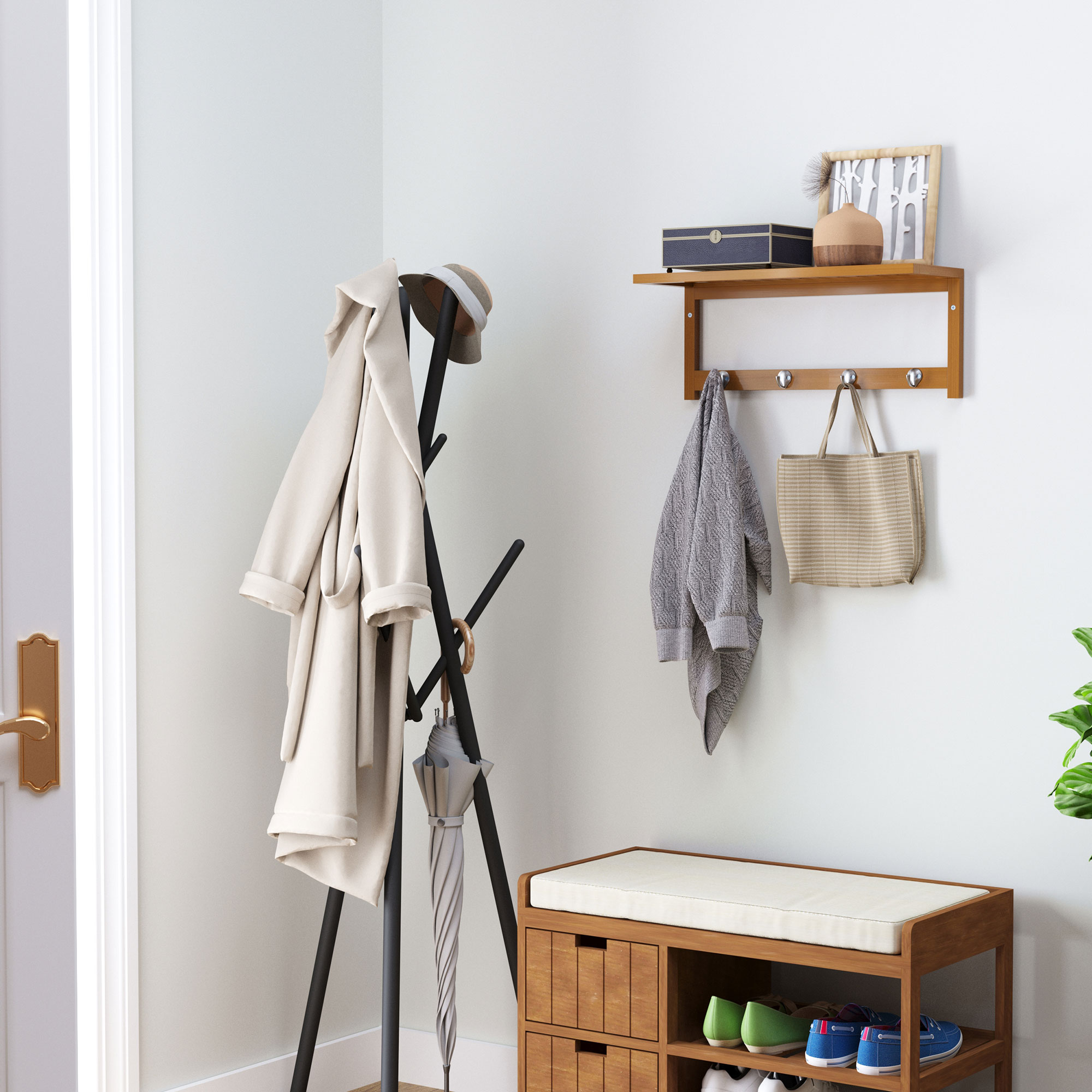 HOMCOM Wandgarderobe Wandregal 50L x 16B x 17,5H cm mit 4 Haken Montageset günstig online kaufen