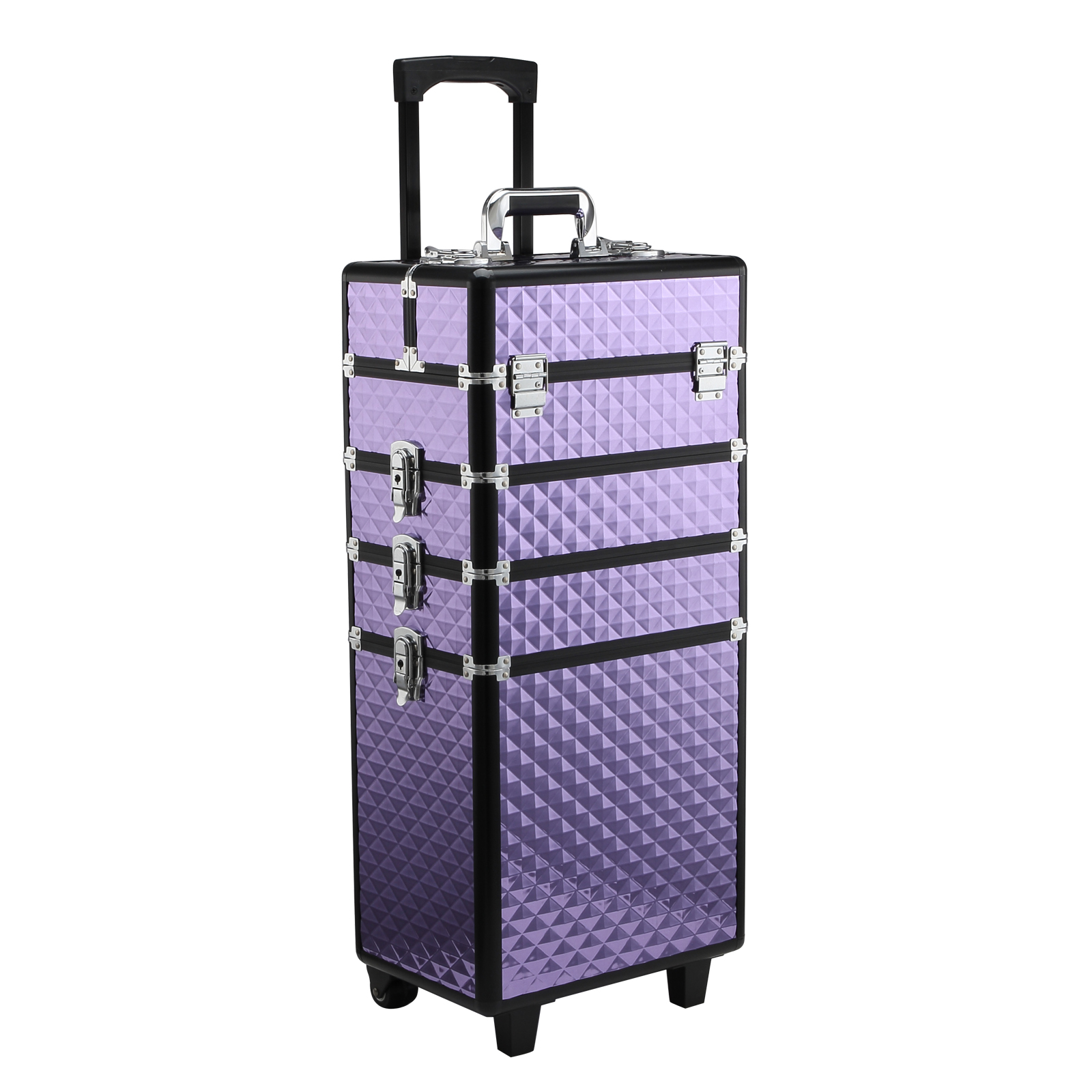 HOMCOM Professioneller Make-up-Trolley, Reise-Make-up-Koffer aus Aluminium, 2 Räder, Violett 33,5x23x76/95,5 cm Aosom