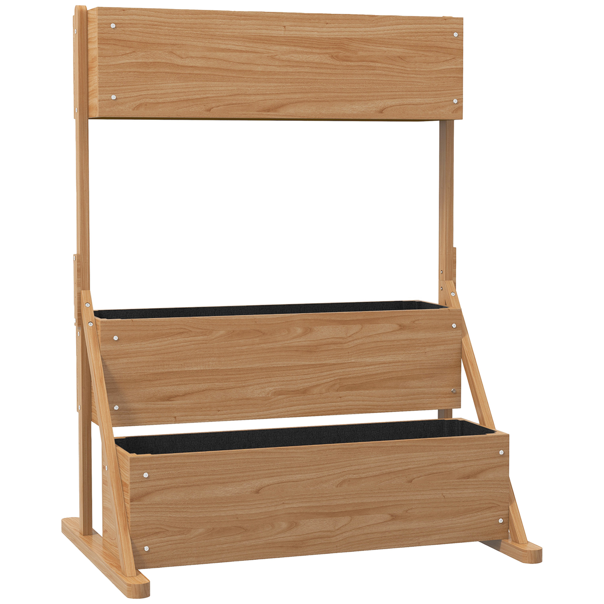 Outsunny Jardinera sobre pies elevada 3 niveles con insertos de riego y fieltro de drenaje en madera para exterior