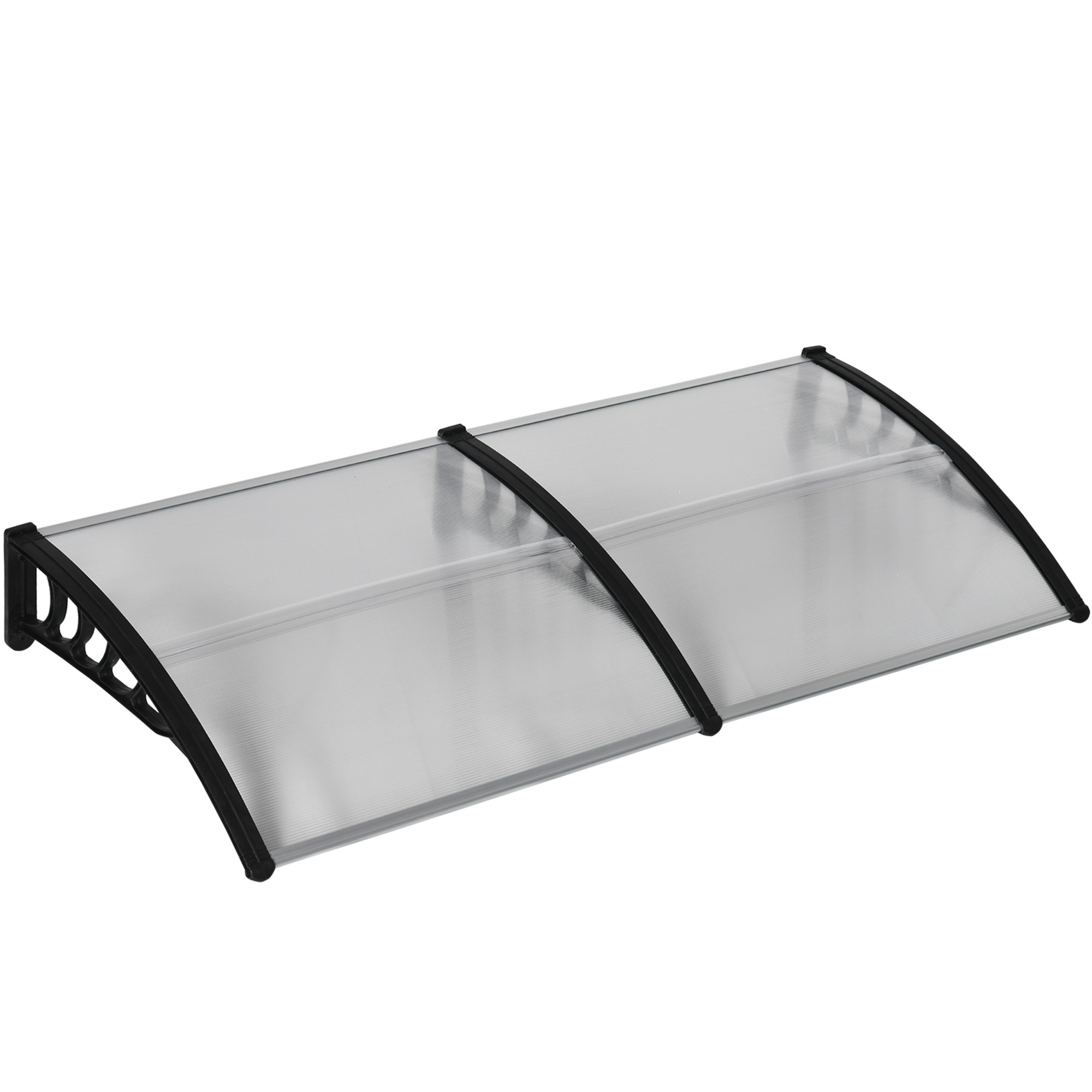 Outsunny Moderne Markise aus Polycarbonat und Aluminium für Balkone, Fenster und Türen, Außenmarkise mit PP-Unterstützung, 200x96x27 cm, Schwarz und Transparent Aosom