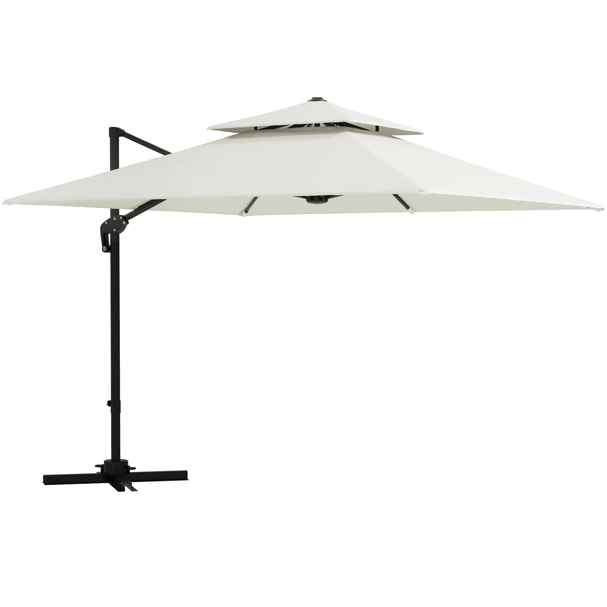Image of Outsunny Ombrellone decentrato quadrato 3 x 3 m doppio tetto reclinabile girevole manovella peso incluso metallo poliestere beige006